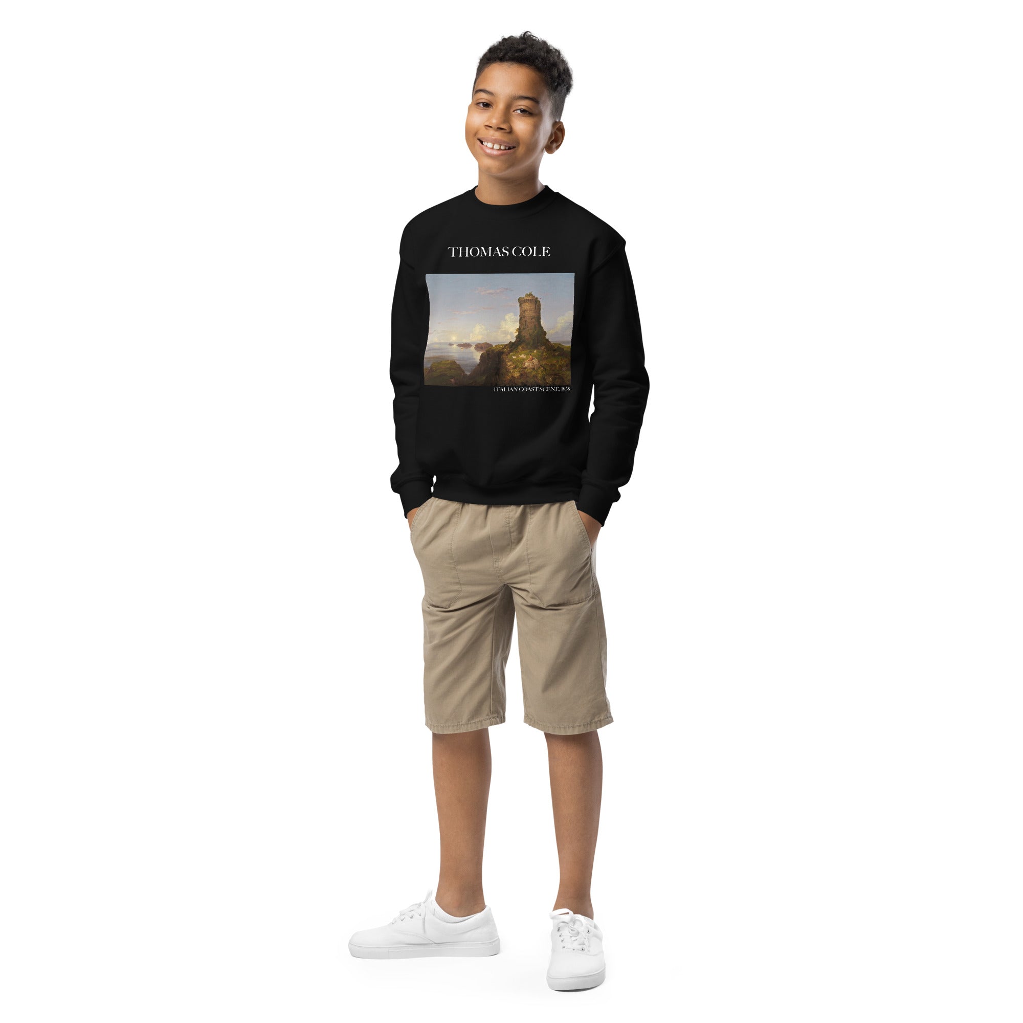 Thomas Cole „Italienische Küstenszene“ Berühmtes Gemälde Rundhals-Sweatshirt | Premium Jugend-Kunst-Sweatshirt