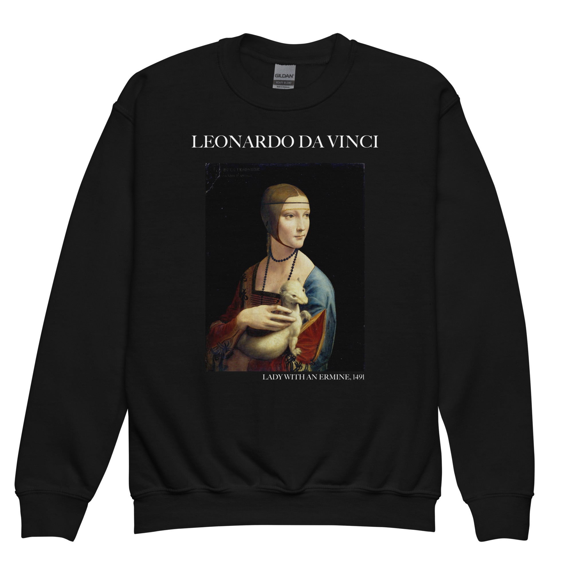 Leonardo da Vinci 'Lady with an Ermine' Famous Painting Crewneck Sweatshirt | Premium Youth Art Sweatshirt