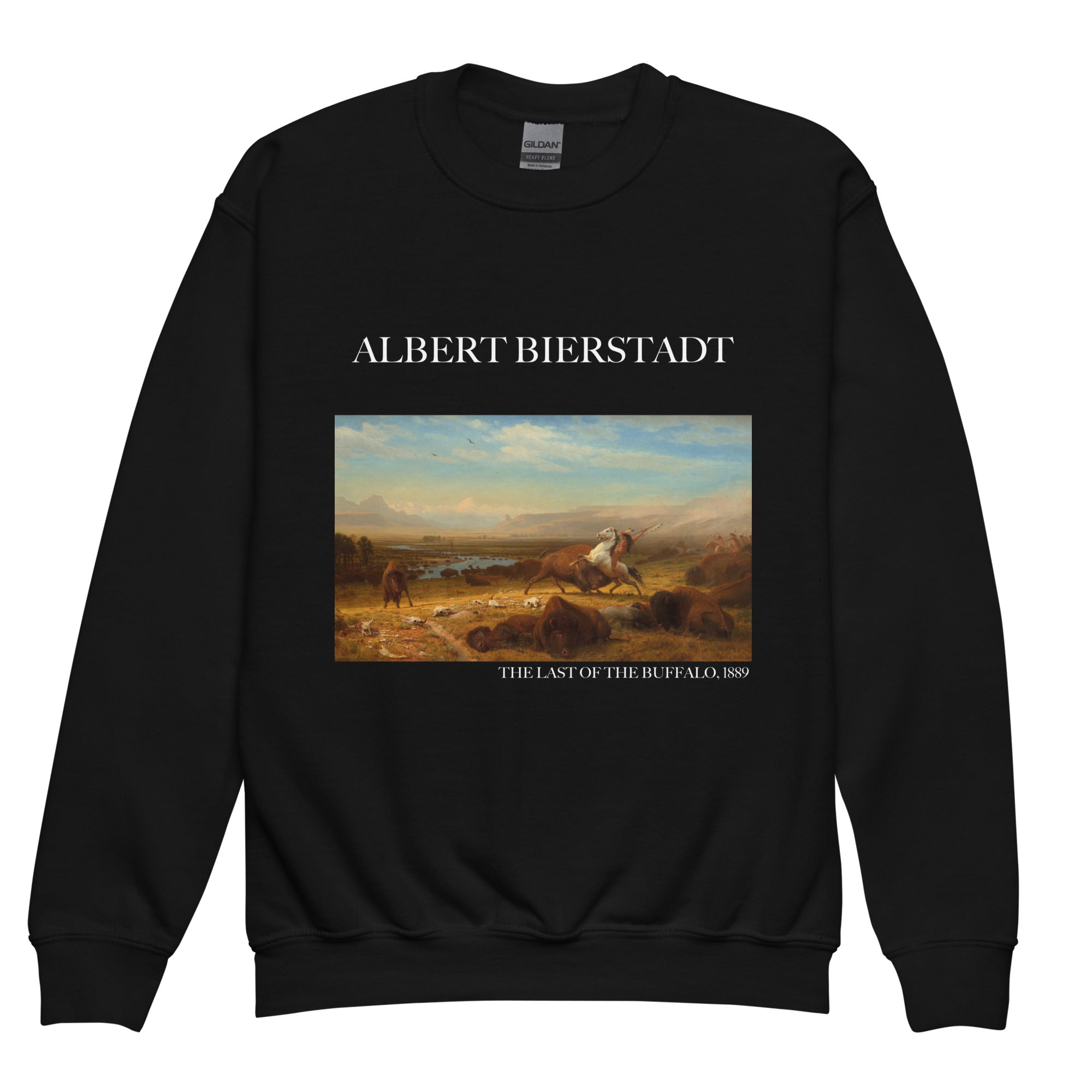 Albert Bierstadt 'The Last of the Buffalo' Famous Painting Crewneck Sweatshirt | Premium Youth Art Sweatshirt