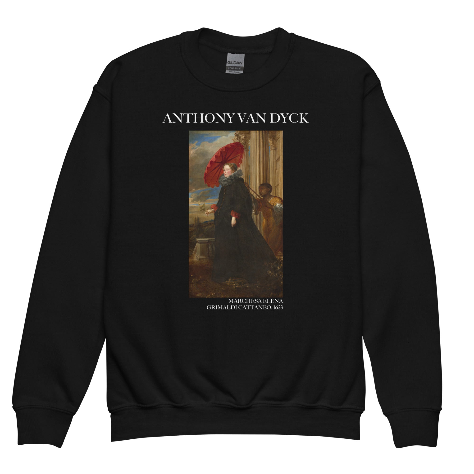 Sir Anthony van Dyck 'Marchesa Elena Grimaldi Cattaneo' Famous Painting Crewneck Sweatshirt | Premium Youth Art Sweatshirt