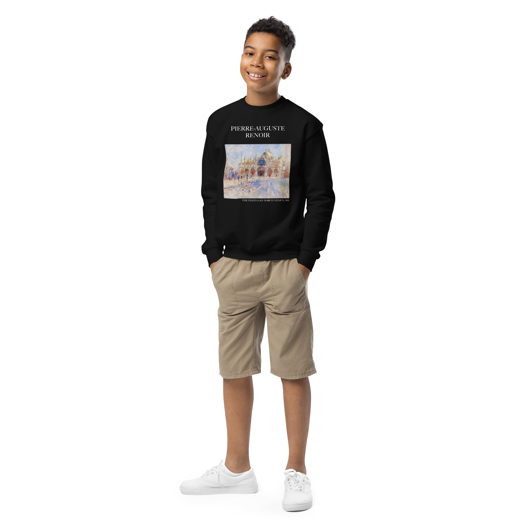 Pierre-Auguste Renoir - Rundhals-Sweatshirt mit berühmtem Gemälde „Der Markusplatz, Venedig“ | Premium-Kunst-Sweatshirt für Jugendliche