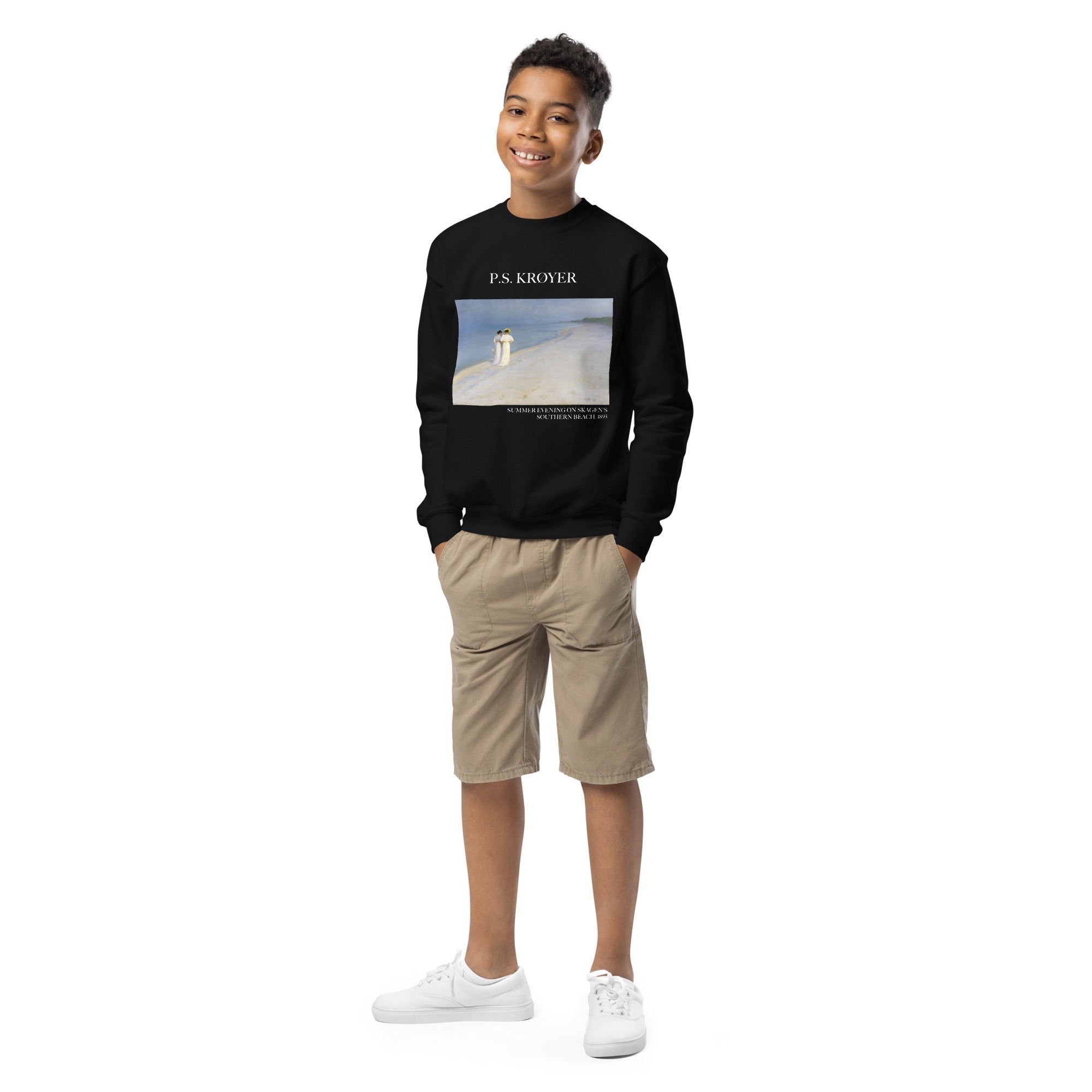 P.S. Krøyer 'Summer Evening on Skagen's Southern Beach' Famous Painting Crewneck Sweatshirt | Premium Youth Art Sweatshirt