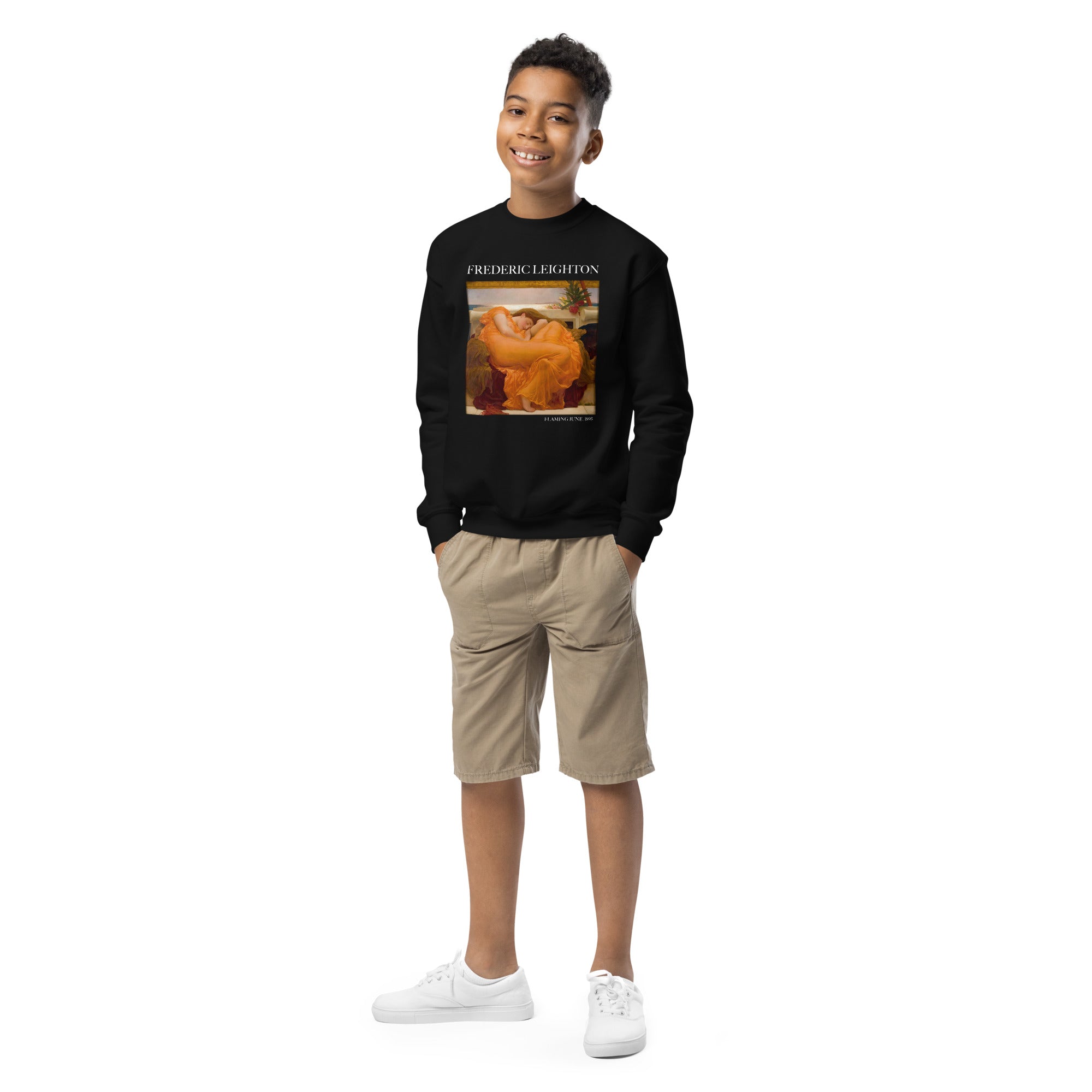 Rundhals-Sweatshirt mit berühmtem Gemälde „Flaming June“ von Frederic Leighton | Premium-Kunst-Sweatshirt für Jugendliche