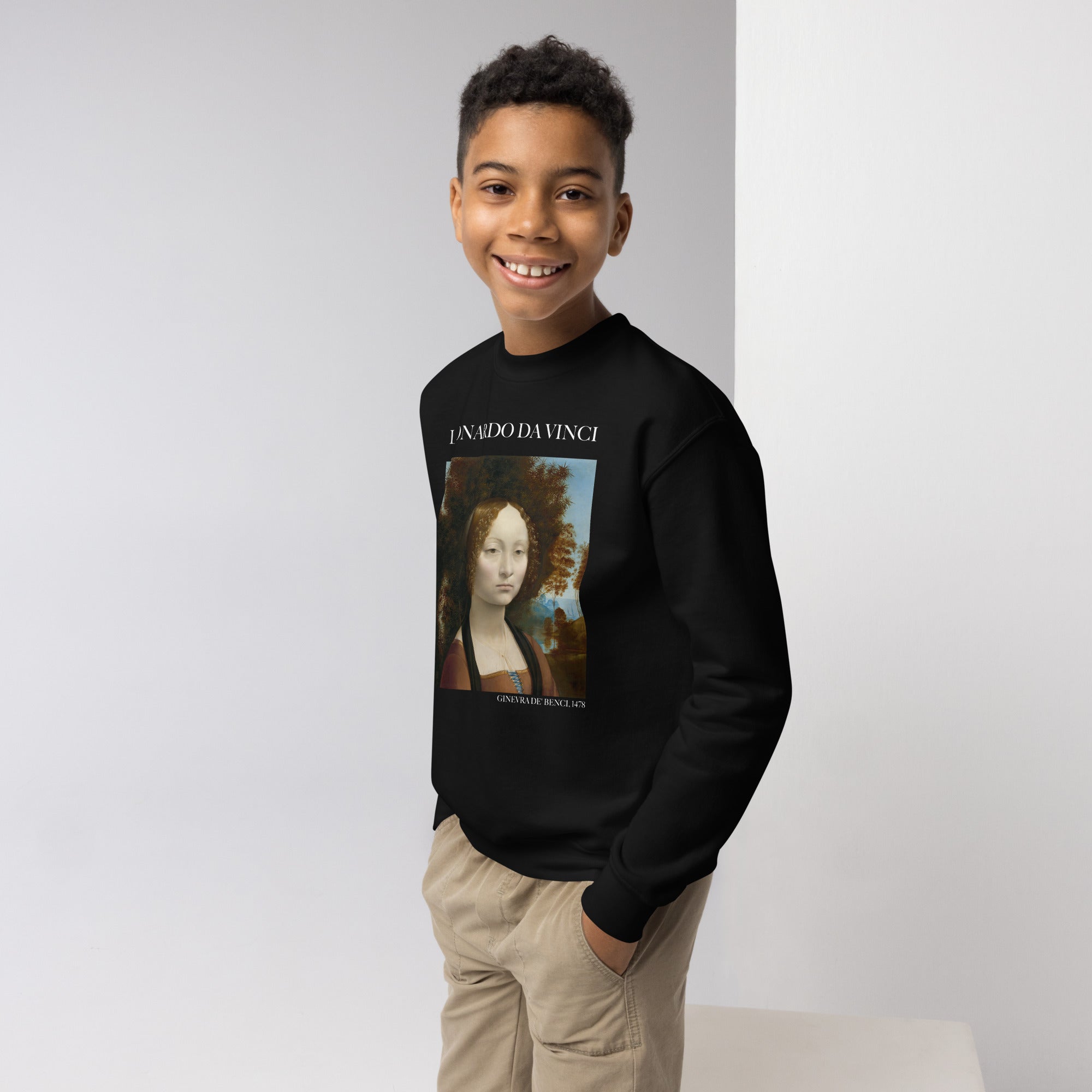 Leonardo da Vinci 'Ginevra de' Benci' Famous Painting Crewneck Sweatshirt | Premium Youth Art Sweatshirt