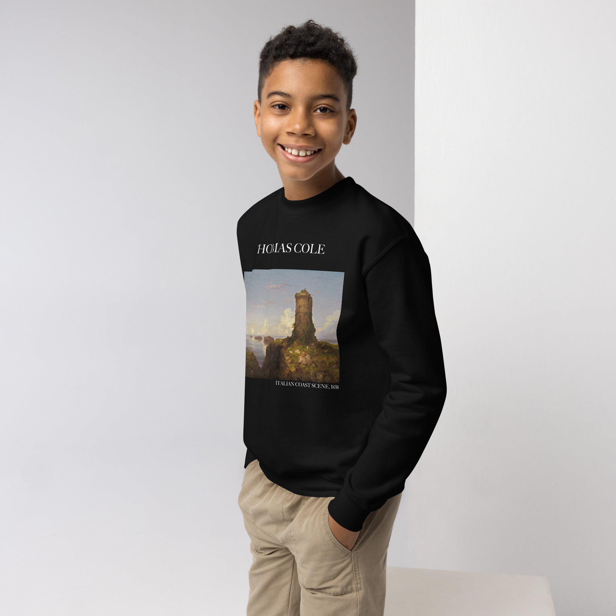 Thomas Cole „Italienische Küstenszene“ Berühmtes Gemälde Rundhals-Sweatshirt | Premium Jugend-Kunst-Sweatshirt