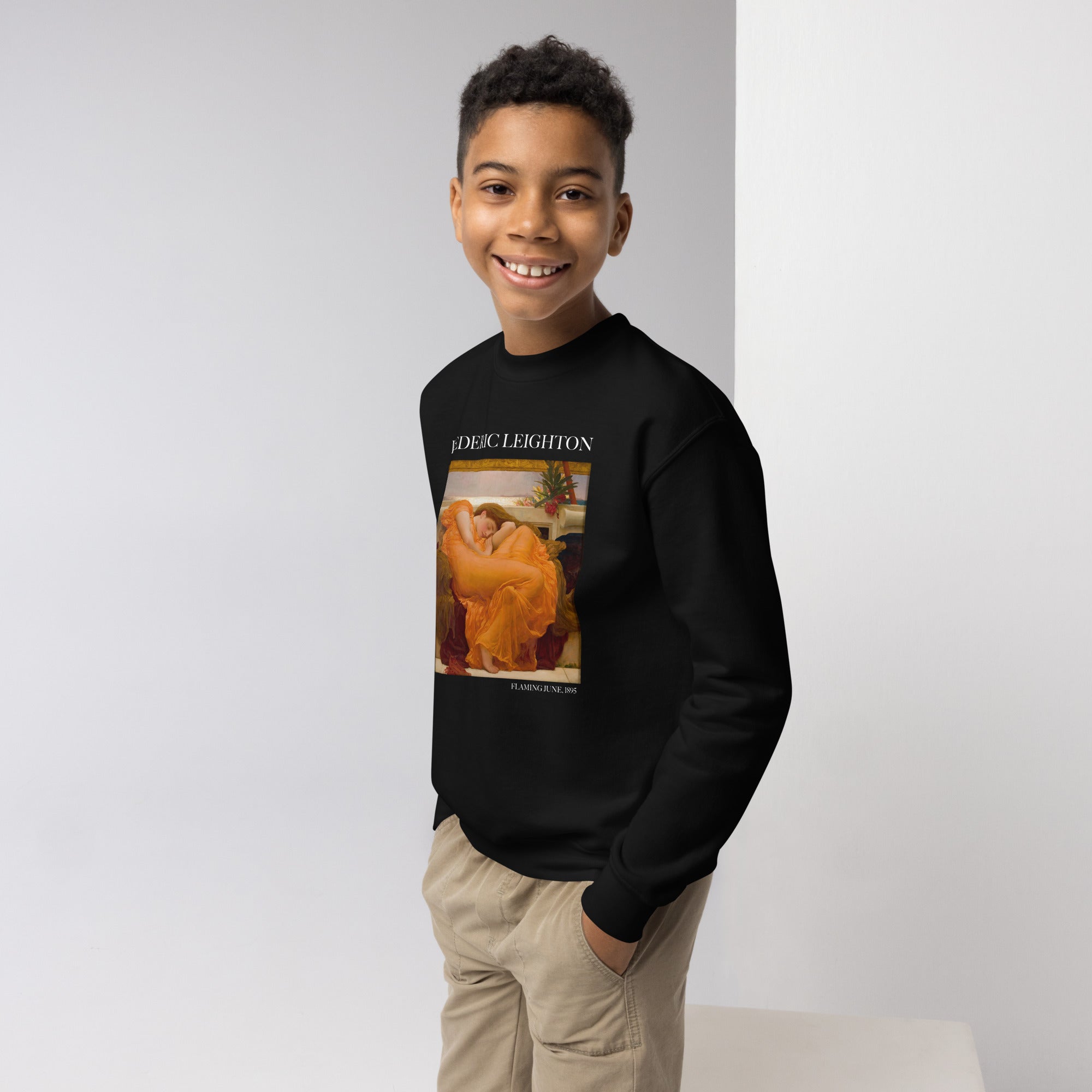 Rundhals-Sweatshirt mit berühmtem Gemälde „Flaming June“ von Frederic Leighton | Premium-Kunst-Sweatshirt für Jugendliche