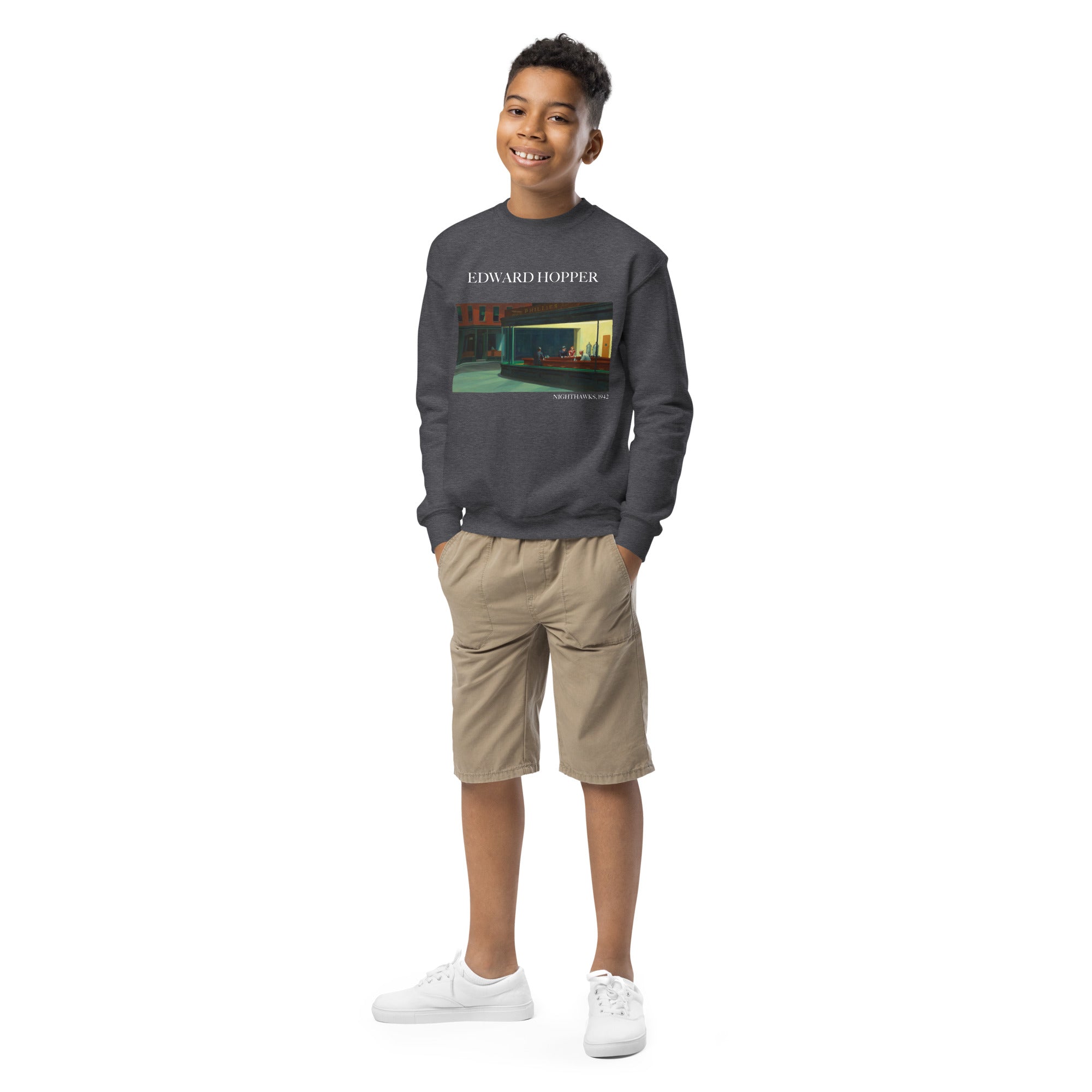 Edward Hopper „Nighthawks“ – berühmtes Gemälde – Rundhals-Sweatshirt | Premium-Kunst-Sweatshirt für Jugendliche