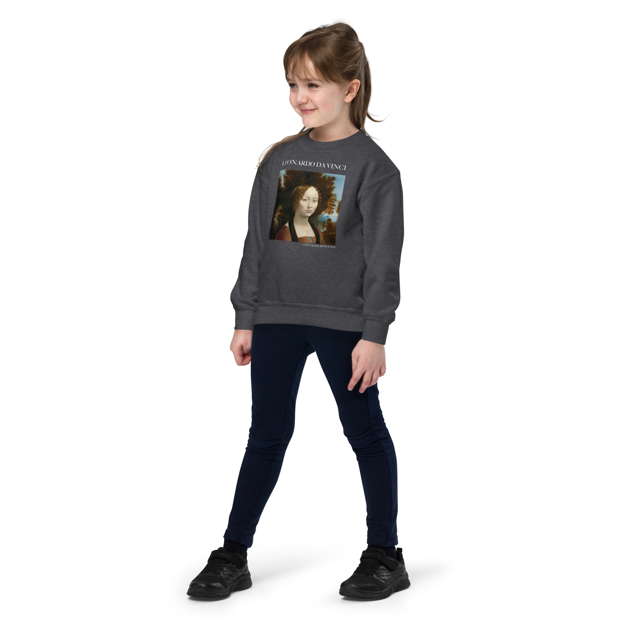 Leonardo da Vinci 'Ginevra de' Benci' Berühmtes Gemälde Rundhals-Sweatshirt | Premium Jugend-Kunst-Sweatshirt