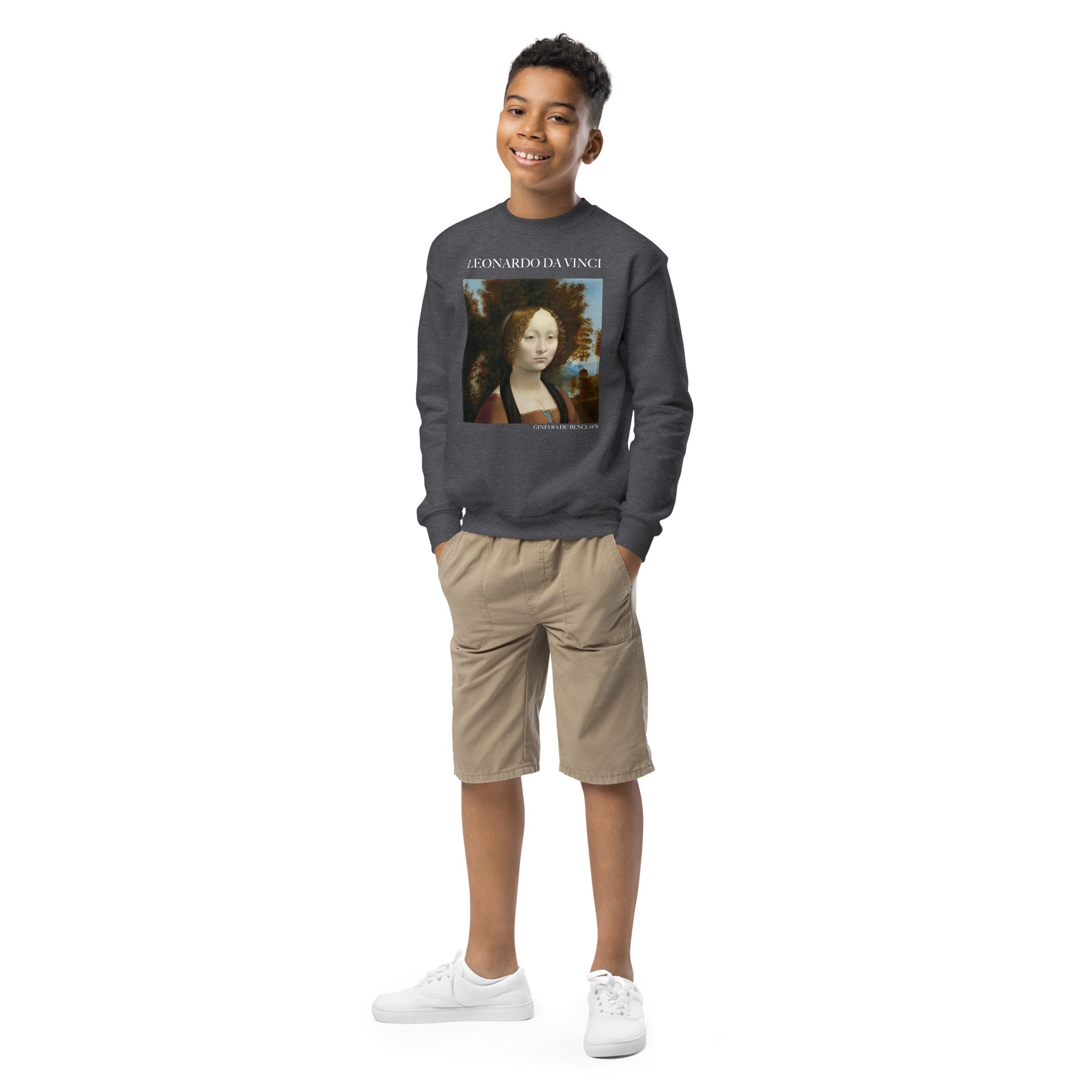 Leonardo da Vinci 'Ginevra de' Benci' Famous Painting Crewneck Sweatshirt | Premium Youth Art Sweatshirt