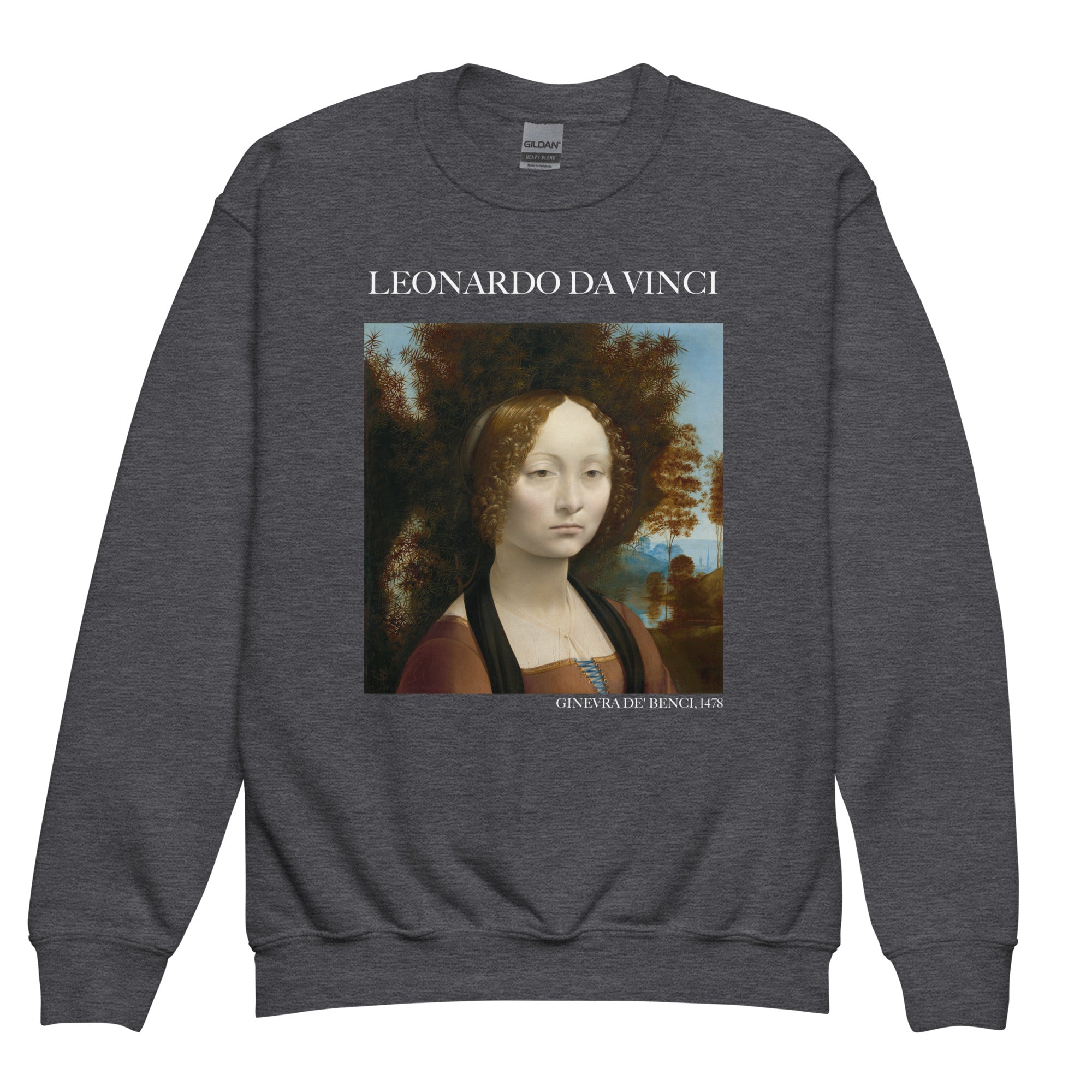 Leonardo da Vinci 'Ginevra de' Benci' Famous Painting Crewneck Sweatshirt | Premium Youth Art Sweatshirt