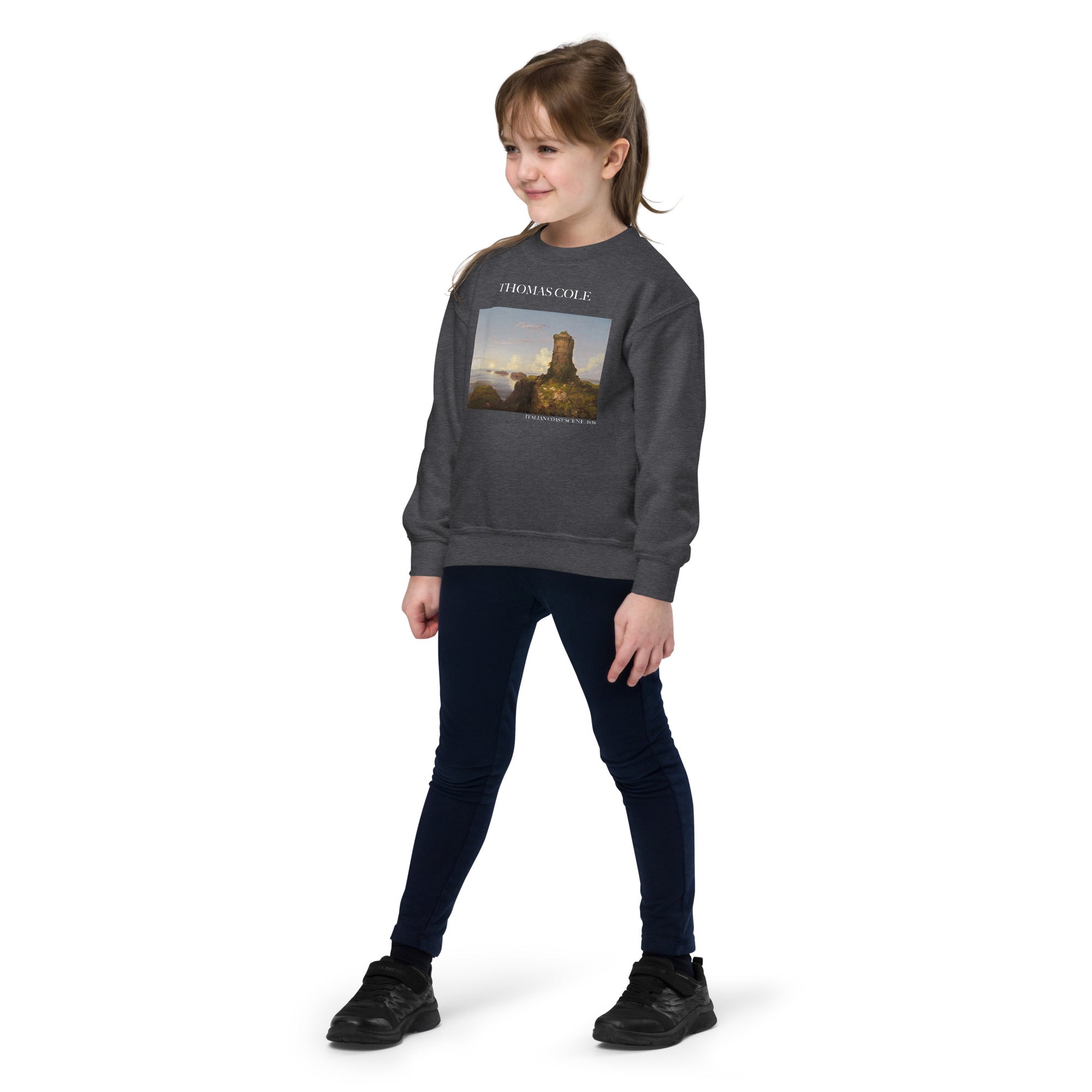 Thomas Cole „Italienische Küstenszene“ Berühmtes Gemälde Rundhals-Sweatshirt | Premium Jugend-Kunst-Sweatshirt