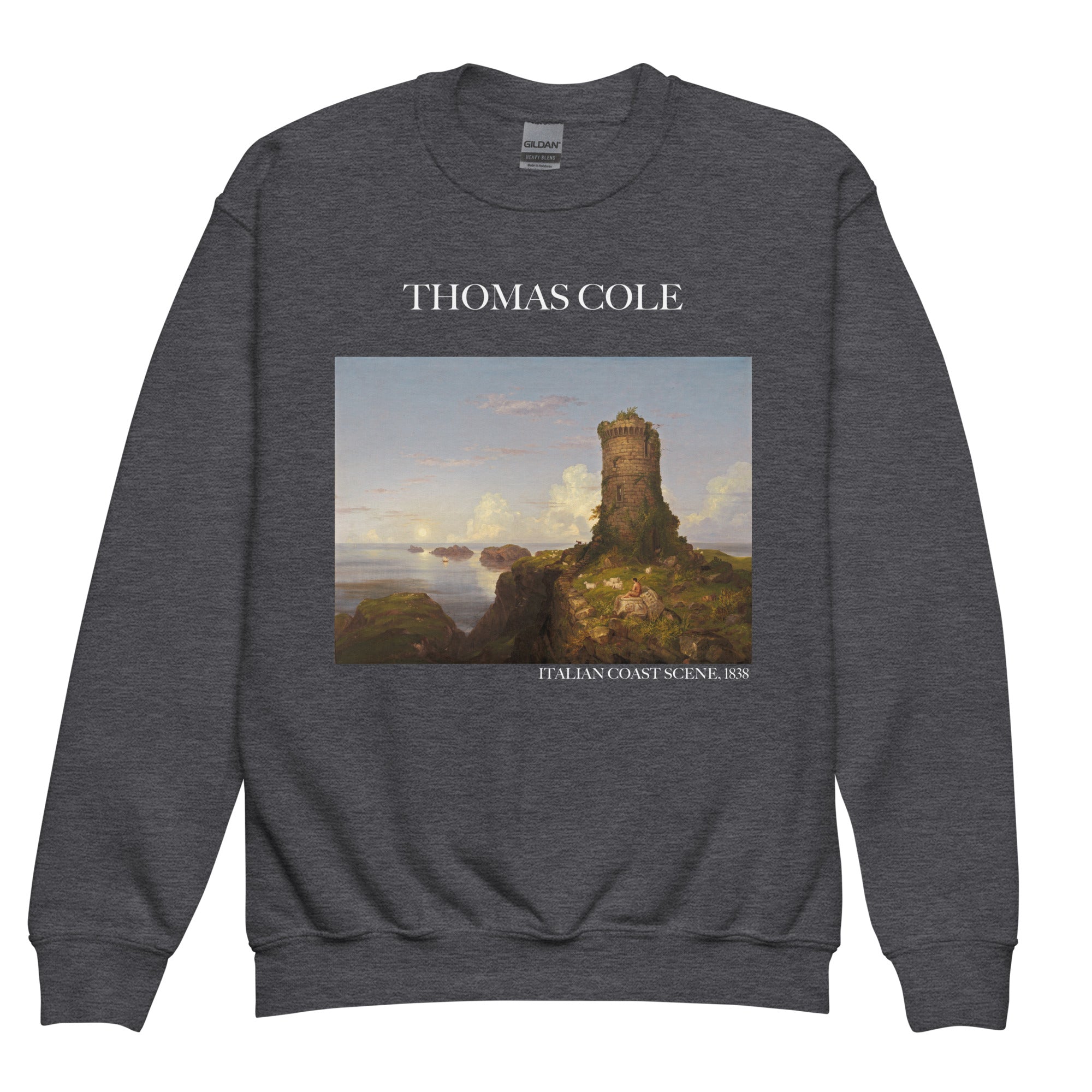 Thomas Cole „Italienische Küstenszene“ Berühmtes Gemälde Rundhals-Sweatshirt | Premium Jugend-Kunst-Sweatshirt