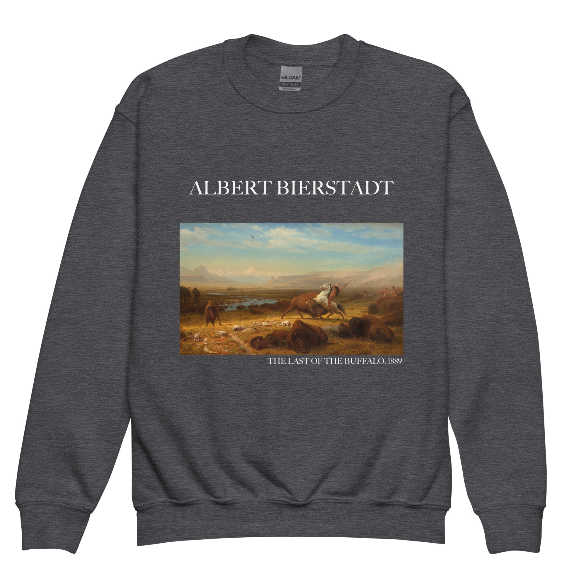 Rundhals-Sweatshirt mit berühmtem Gemälde „The Last of the Buffalo“ von Albert Bierstadt | Premium-Kunst-Sweatshirt für Jugendliche