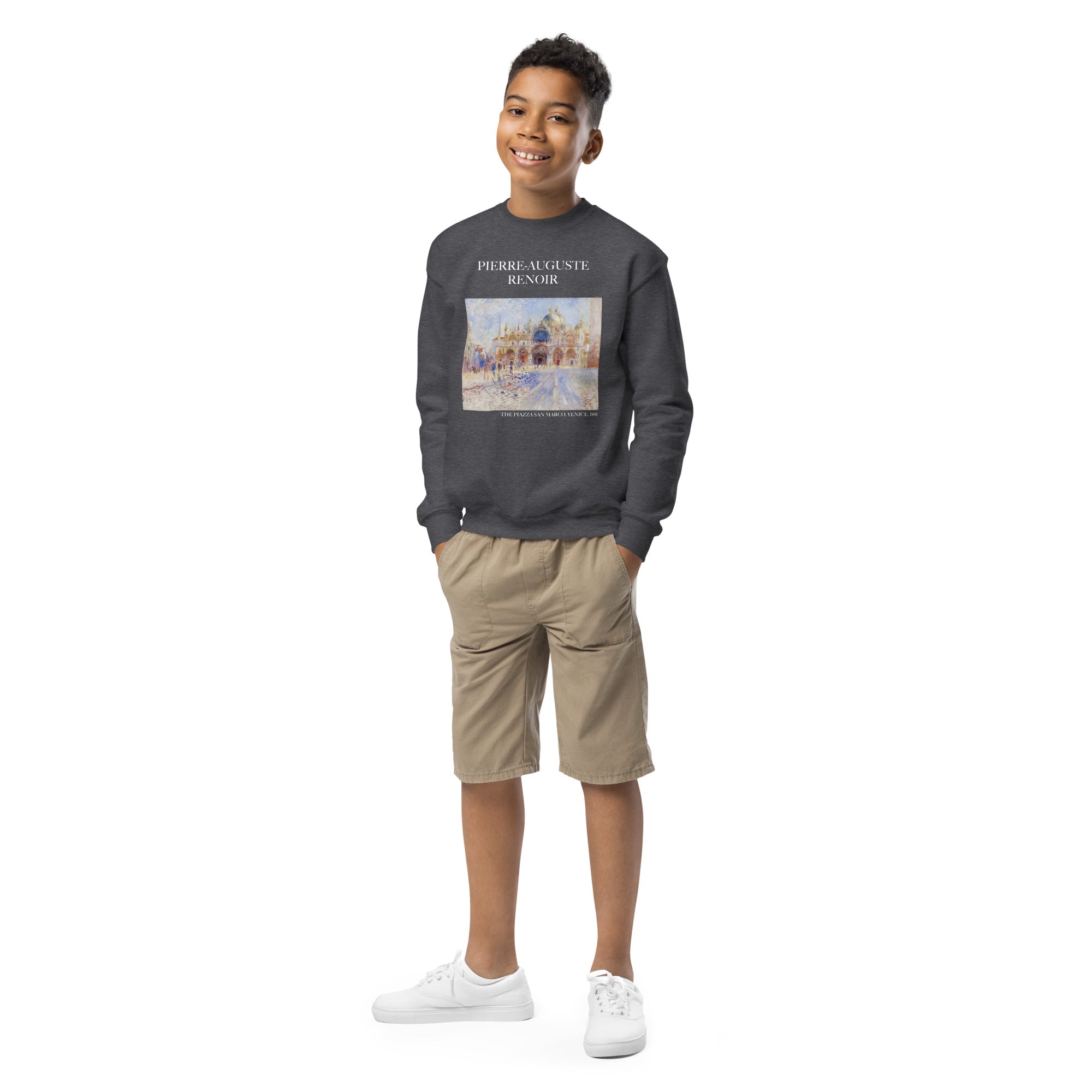 Pierre-Auguste Renoir 'The Piazza San Marco, Venice' Famous Painting Crewneck Sweatshirt | Premium Youth Art Sweatshirt