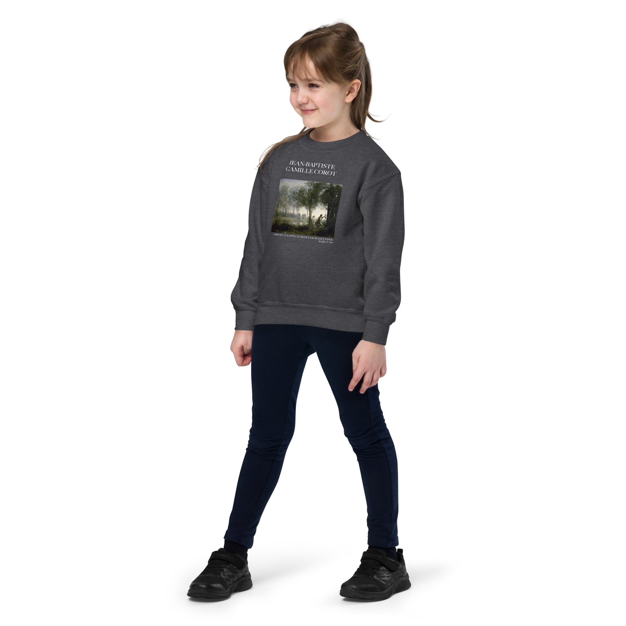 Jean-Baptiste Camille Corot 'Orpheus führt Eurydike aus der Unterwelt' Berühmtes Gemälde Rundhals-Sweatshirt | Premium Jugend-Kunst-Sweatshirt