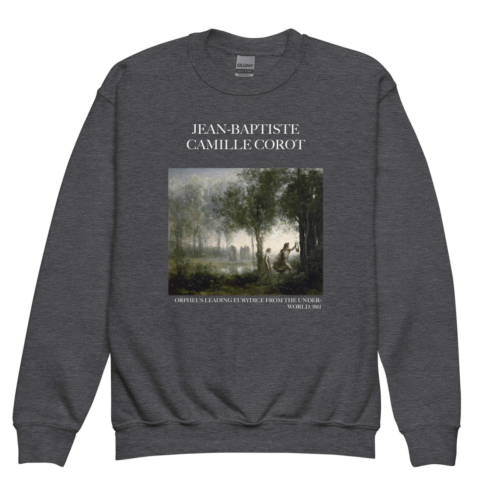 Jean-Baptiste Camille Corot 'Orpheus Leading Eurydice from the Underworld' Famous Painting Crewneck Sweatshirt | Premium Youth Art Sweatshirt