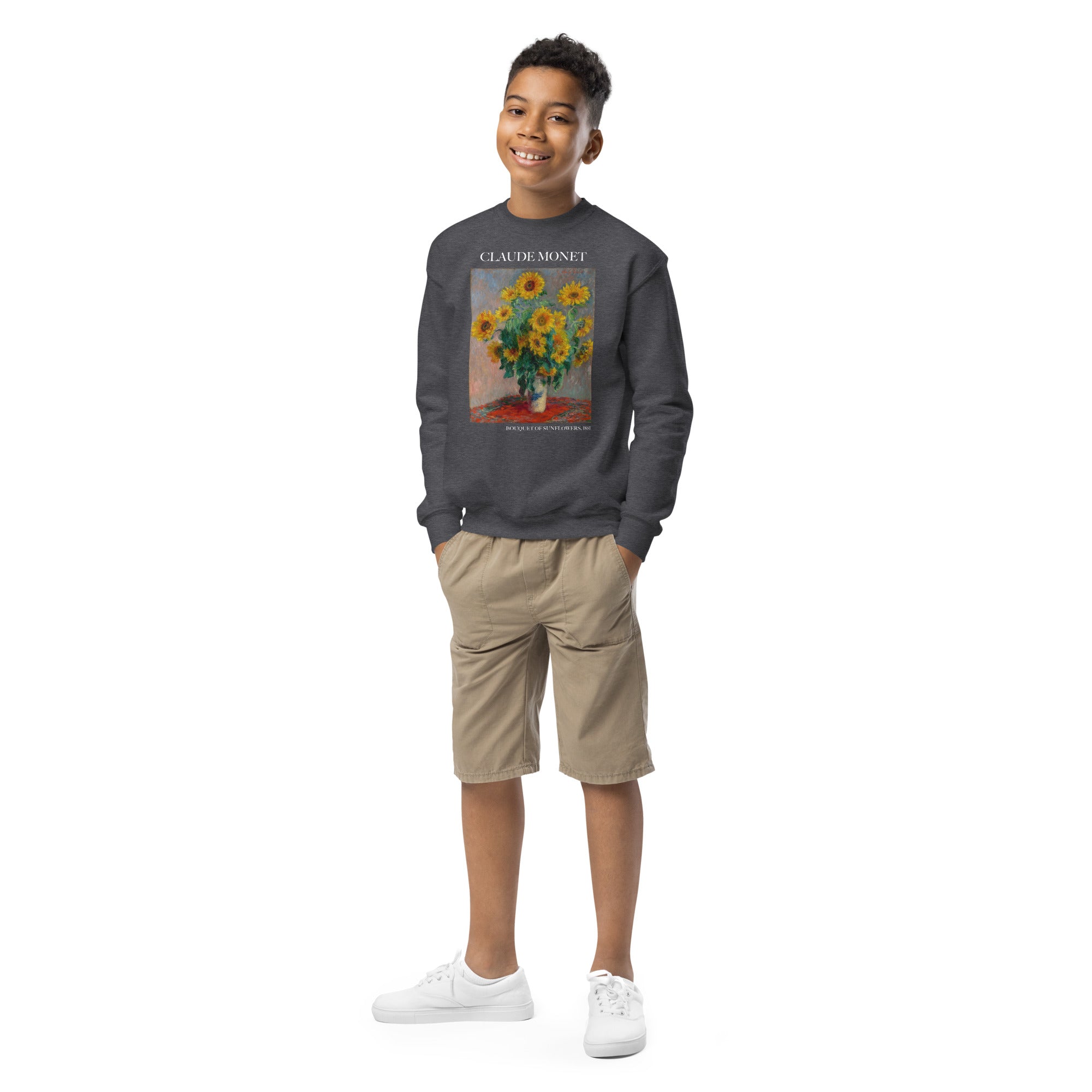 Claude Monet 'Bouquet of Sunflowers' Famous Painting Crewneck Sweatshirt | Premium Youth Art Sweatshirt