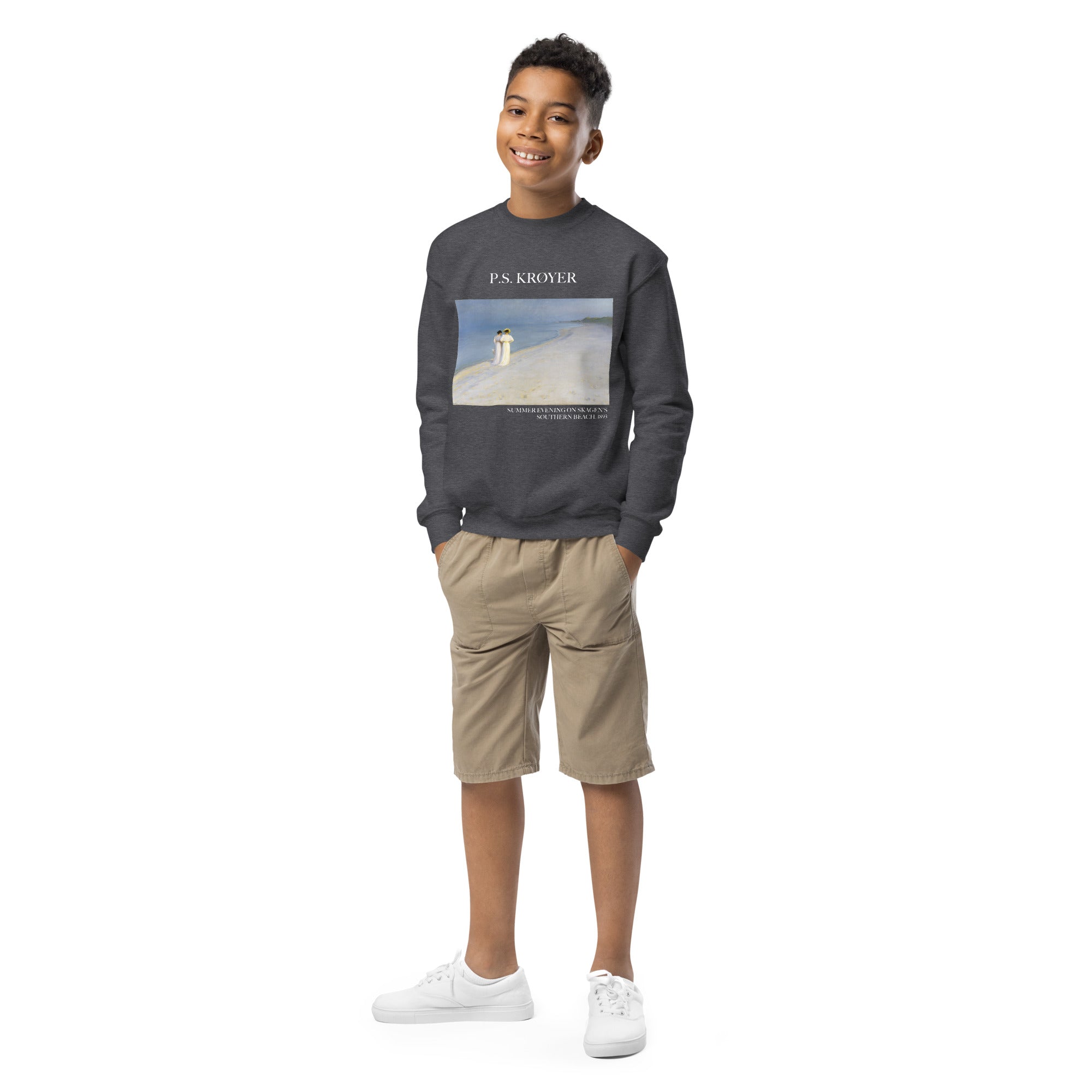 PS Krøyer „Sommerabend am Südstrand von Skagen“ – berühmtes Gemälde – Rundhals-Sweatshirt | Premium-Kunst-Sweatshirt für Jugendliche