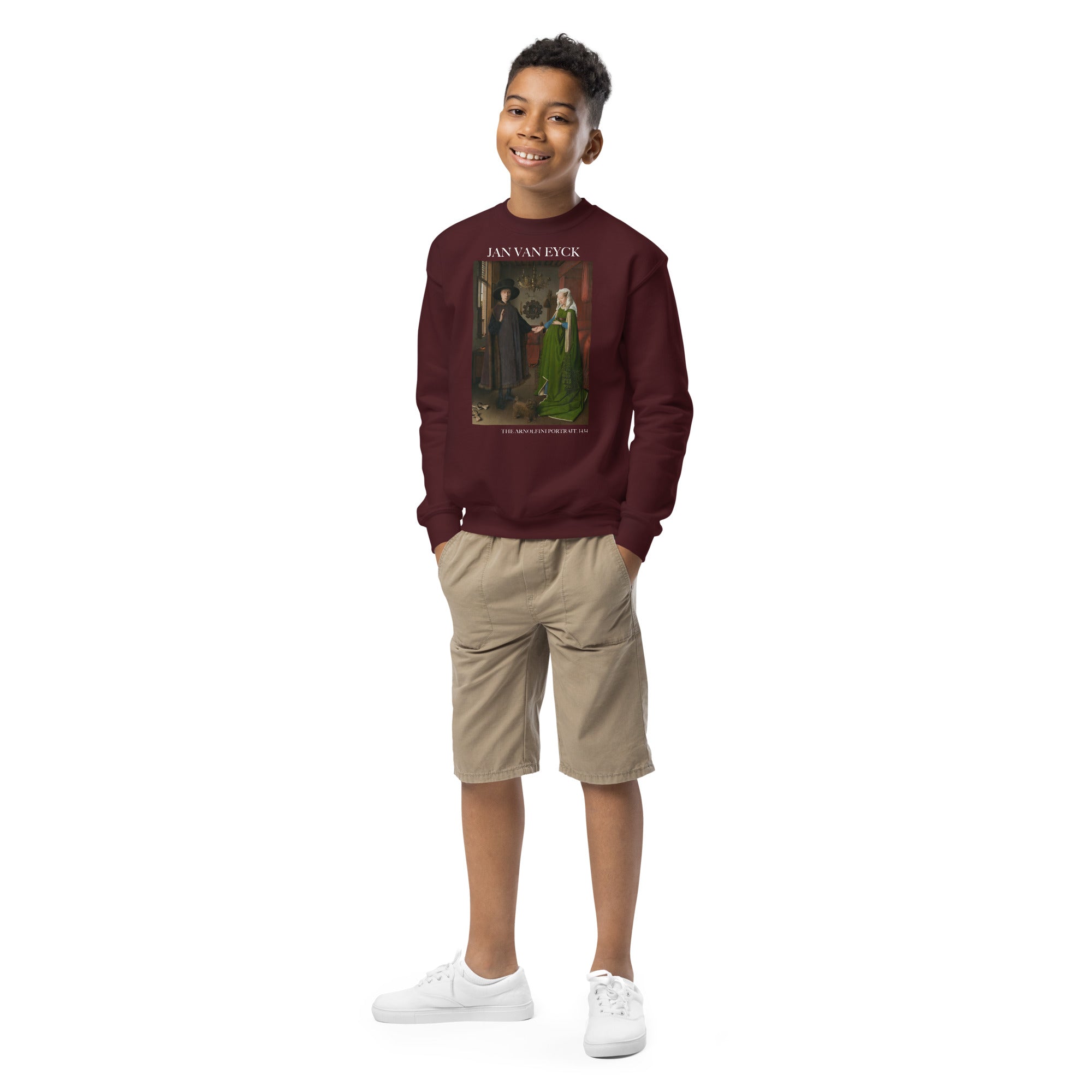 Jan van Eyck 'The Arnolfini Portrait' Famous Painting Crewneck Sweatshirt | Premium Youth Art Sweatshirt