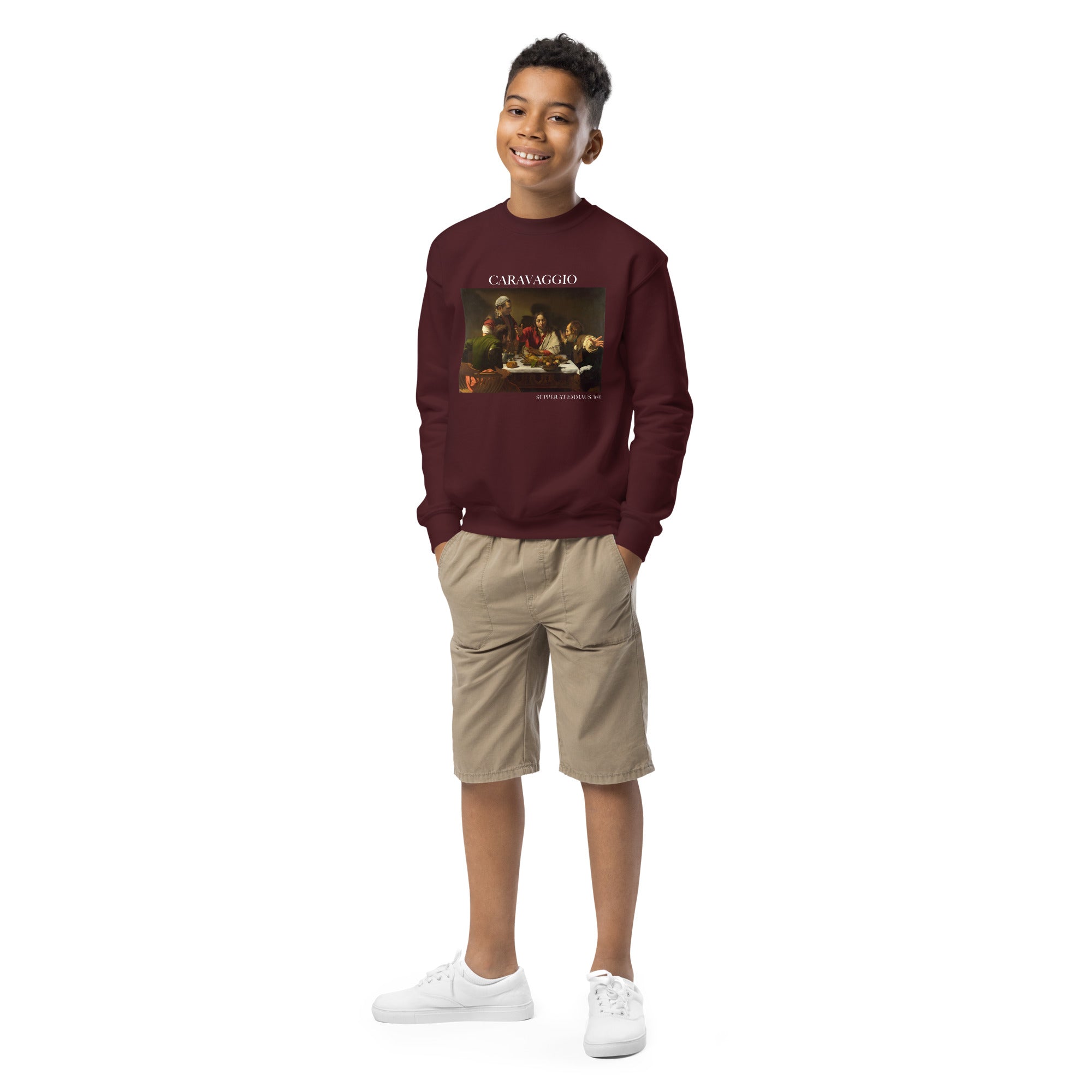 Caravaggio 'Supper at Emmaus' Famous Painting Crewneck Sweatshirt | Premium Youth Art Sweatshirt