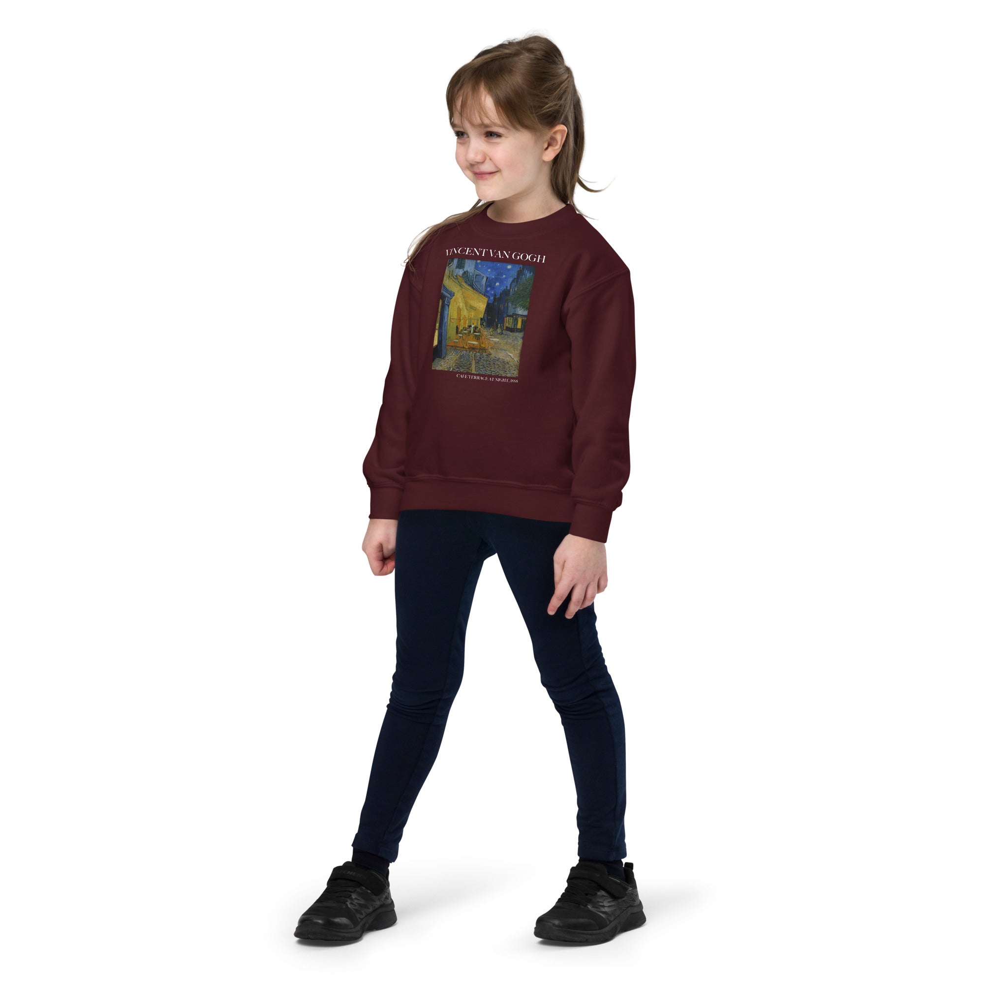 Sweatshirt mit Rundhalsausschnitt „Caféterrasse bei Nacht“ von Vincent van Gogh, berühmtes Gemälde | Premium-Kunst-Sweatshirt für Jugendliche