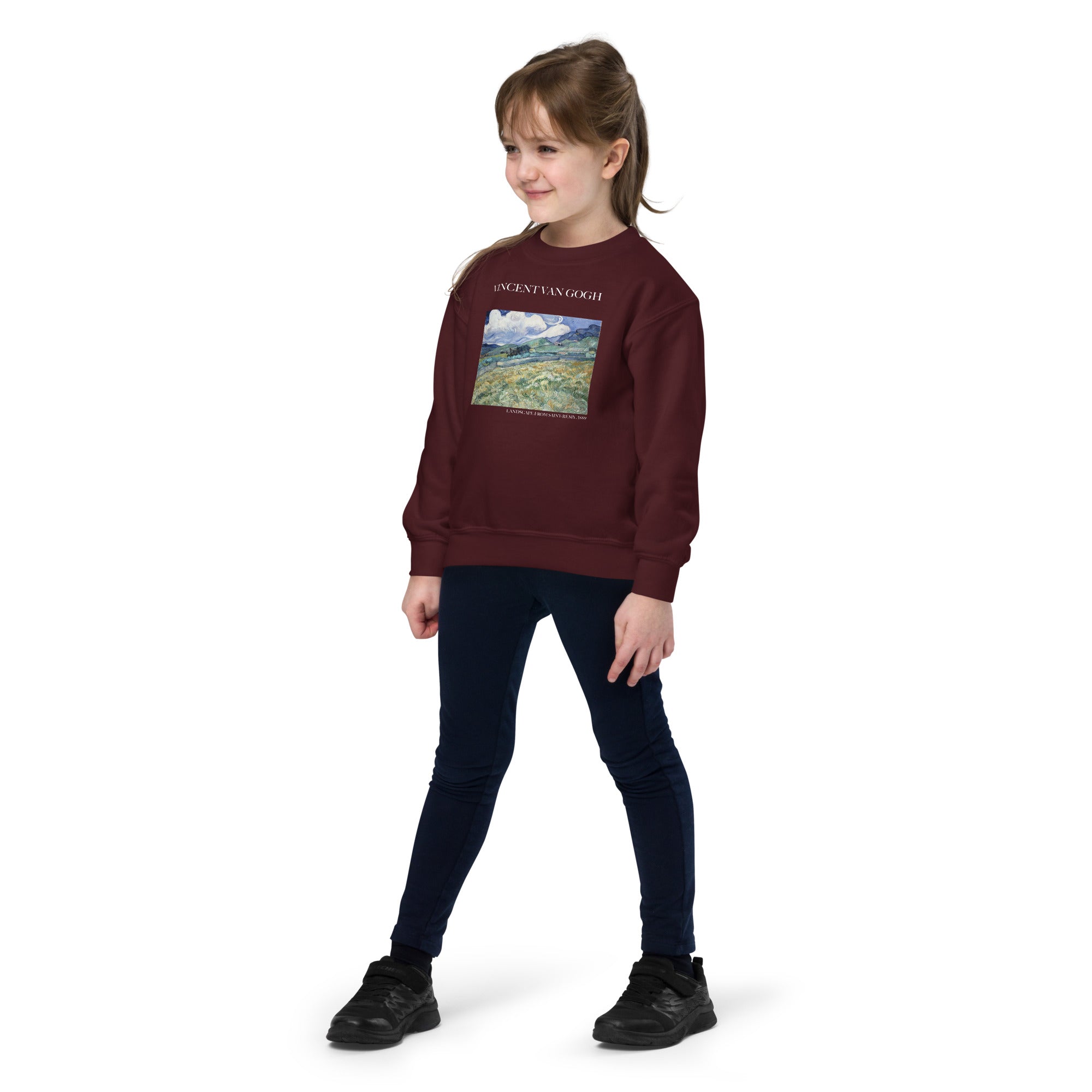 Rundhals-Sweatshirt „Landschaft von Saint-Rémy“ von Vincent van Gogh, berühmtes Gemälde | Premium-Kunst-Sweatshirt für Jugendliche