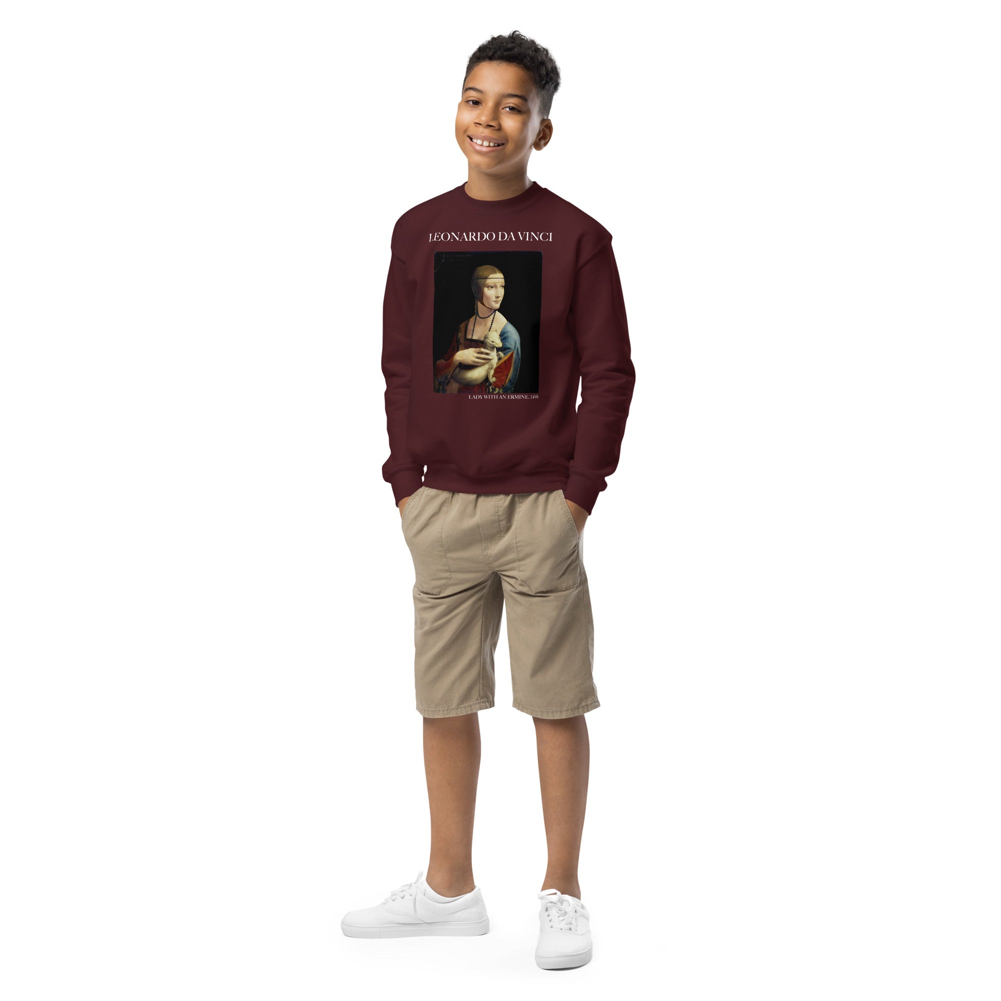 Leonardo da Vinci - Rundhals-Sweatshirt „Die Dame mit dem Hermelin“ - berühmtes Gemälde - Premium-Kunst-Sweatshirt für Jugendliche