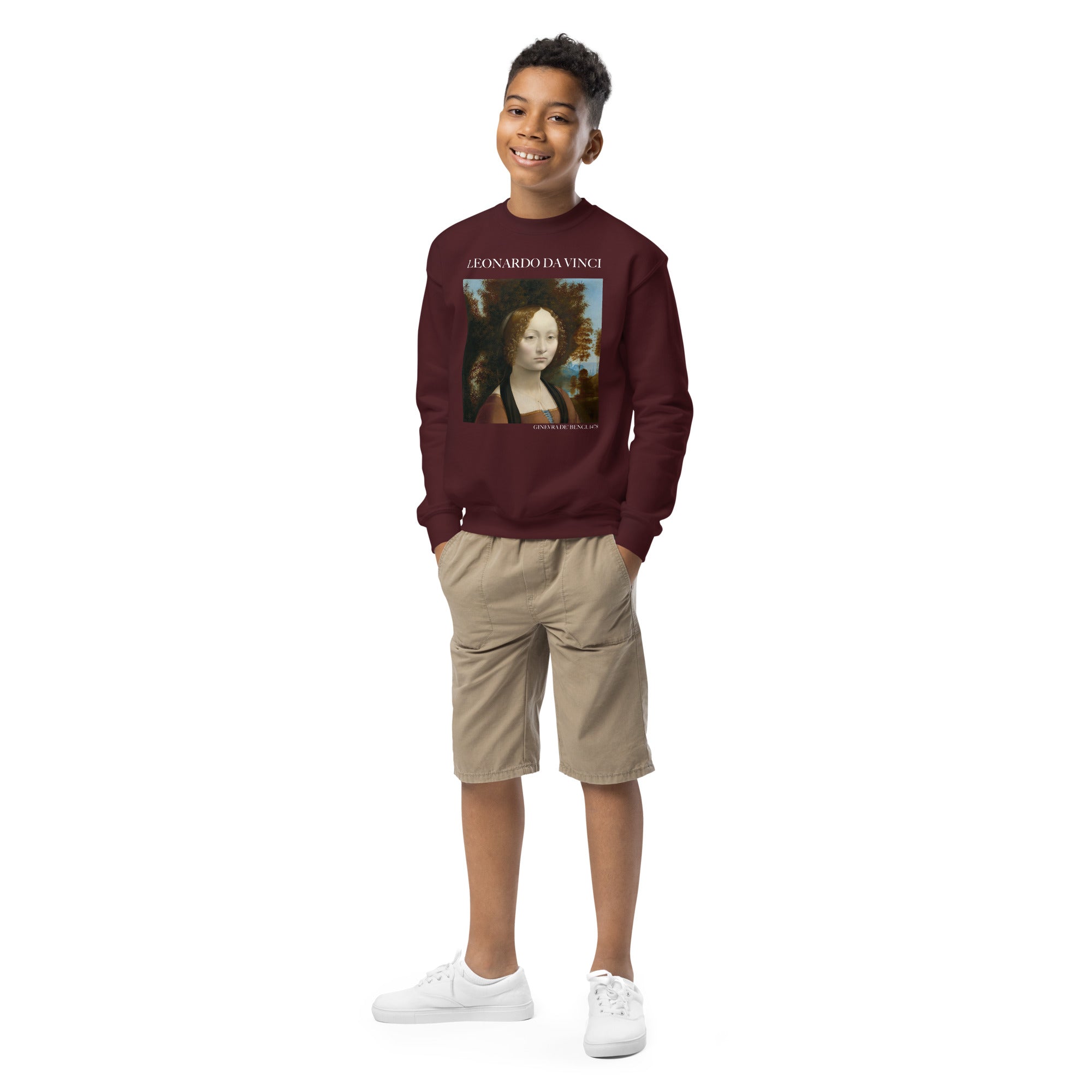 Leonardo da Vinci 'Ginevra de' Benci' Famous Painting Crewneck Sweatshirt | Premium Youth Art Sweatshirt