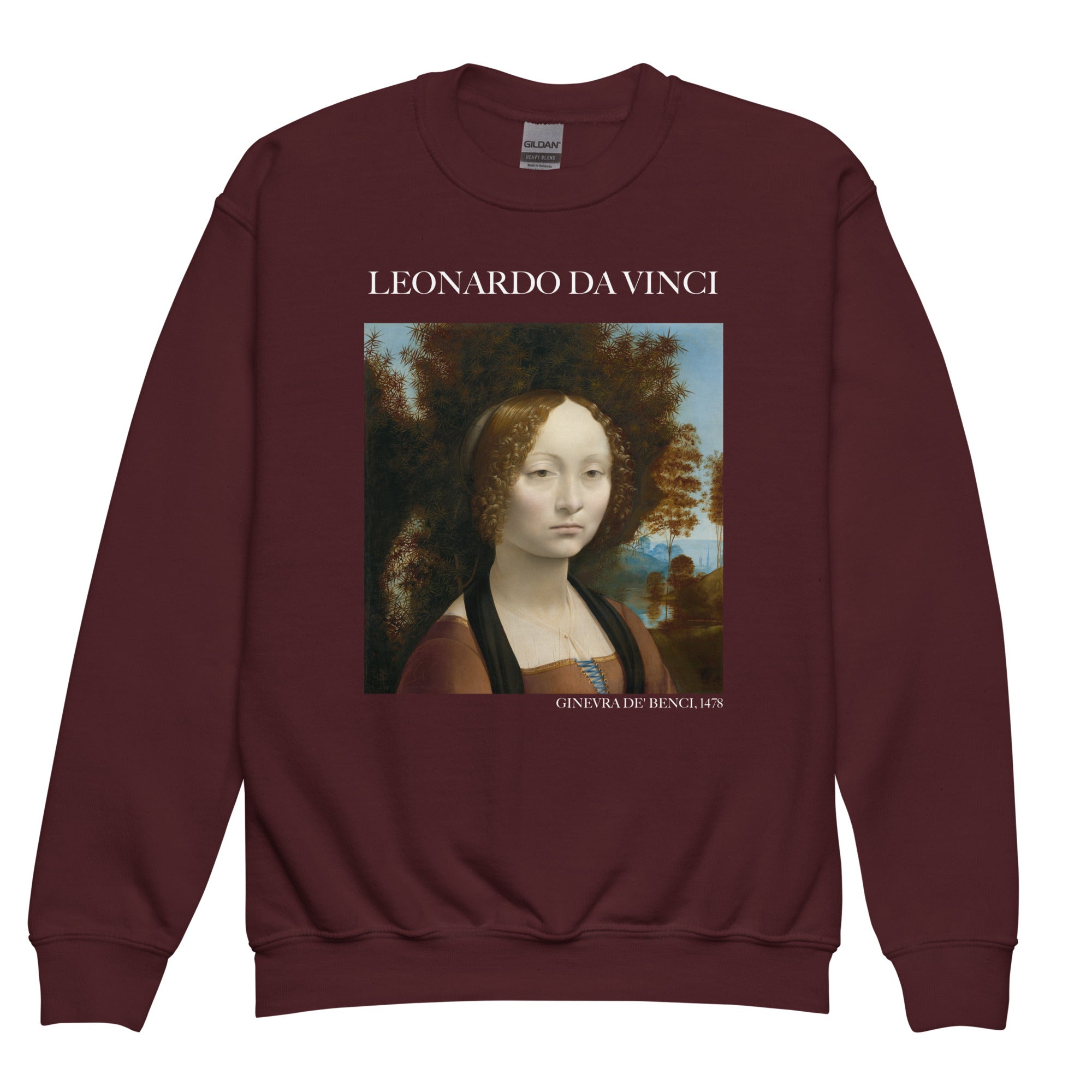 Leonardo da Vinci 'Ginevra de' Benci' Berühmtes Gemälde Rundhals-Sweatshirt | Premium Jugend-Kunst-Sweatshirt
