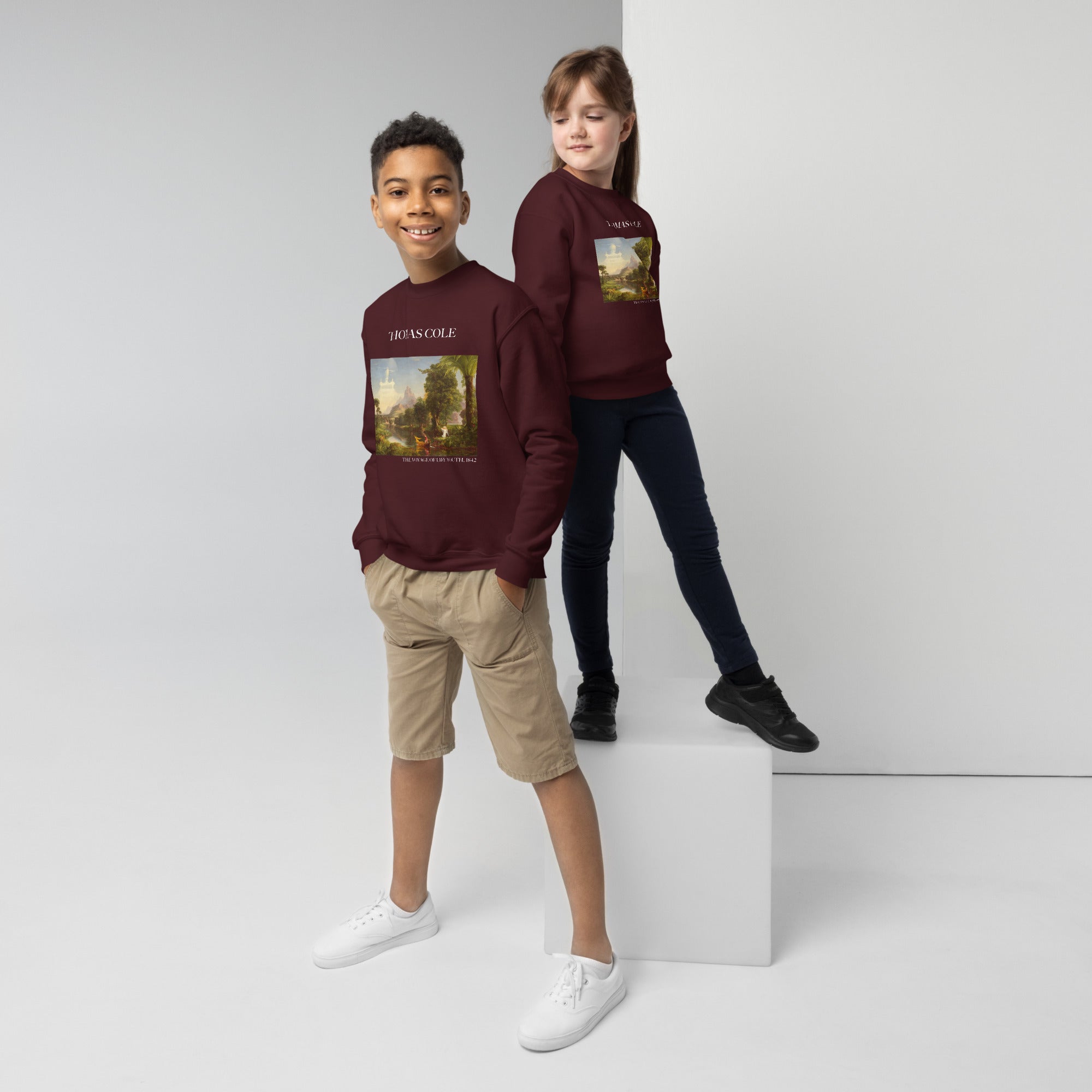 Thomas Cole „Die Reise des Lebens: Jugend“ – berühmtes Gemälde – Rundhals-Sweatshirt | Premium-Kunst-Sweatshirt für Jugendliche