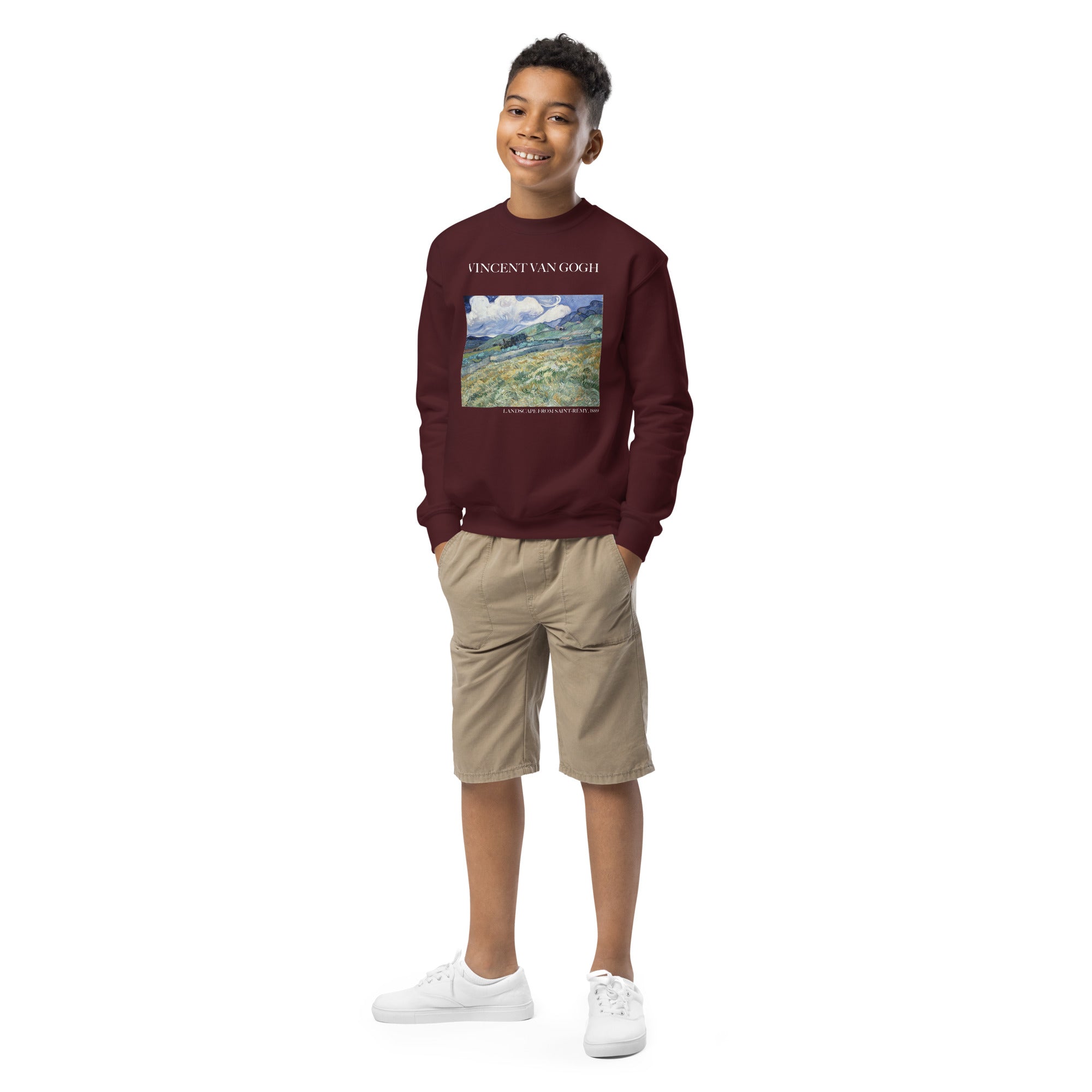 Rundhals-Sweatshirt „Landschaft von Saint-Rémy“ von Vincent van Gogh, berühmtes Gemälde | Premium-Kunst-Sweatshirt für Jugendliche