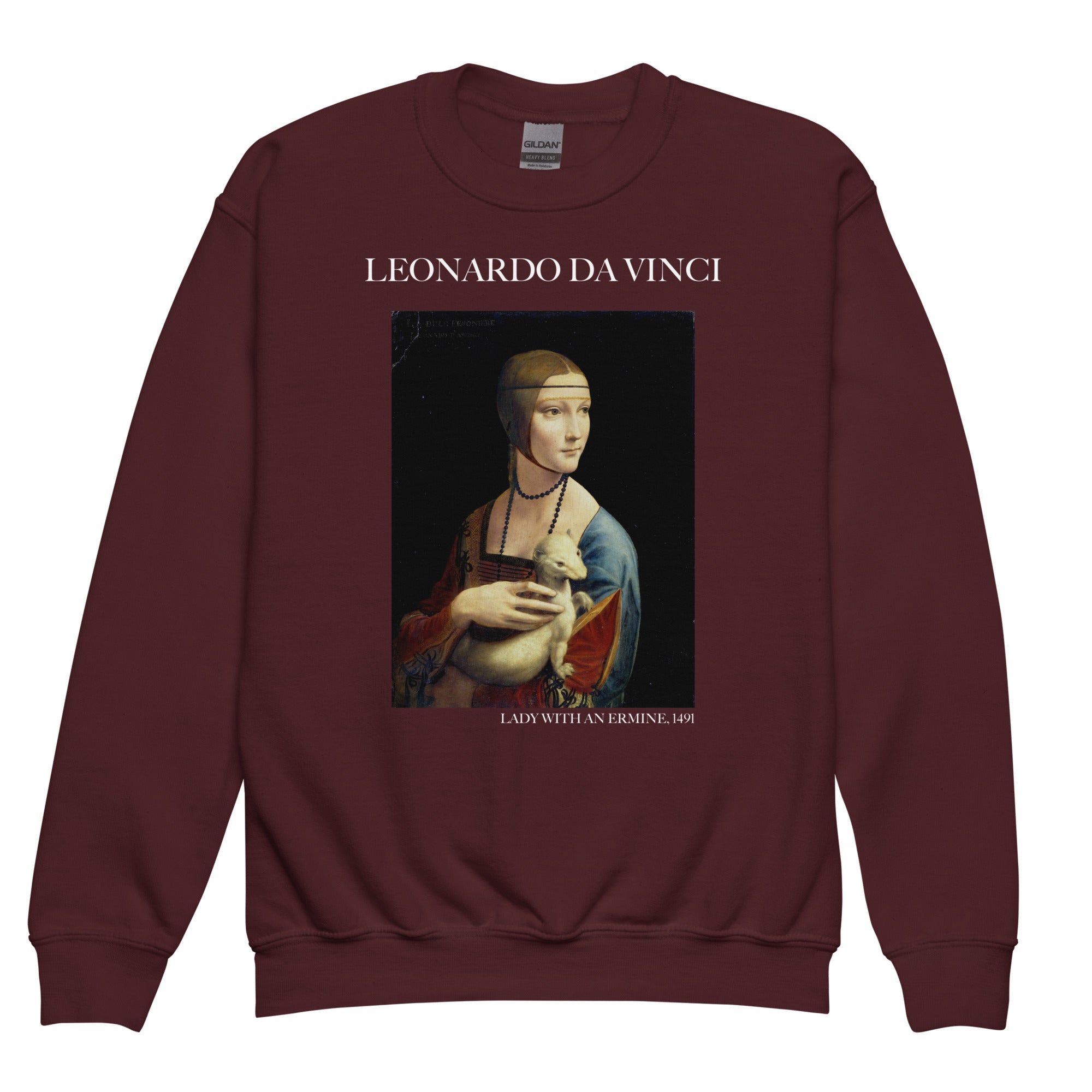 Leonardo da Vinci - Rundhals-Sweatshirt „Die Dame mit dem Hermelin“ - berühmtes Gemälde - Premium-Kunst-Sweatshirt für Jugendliche