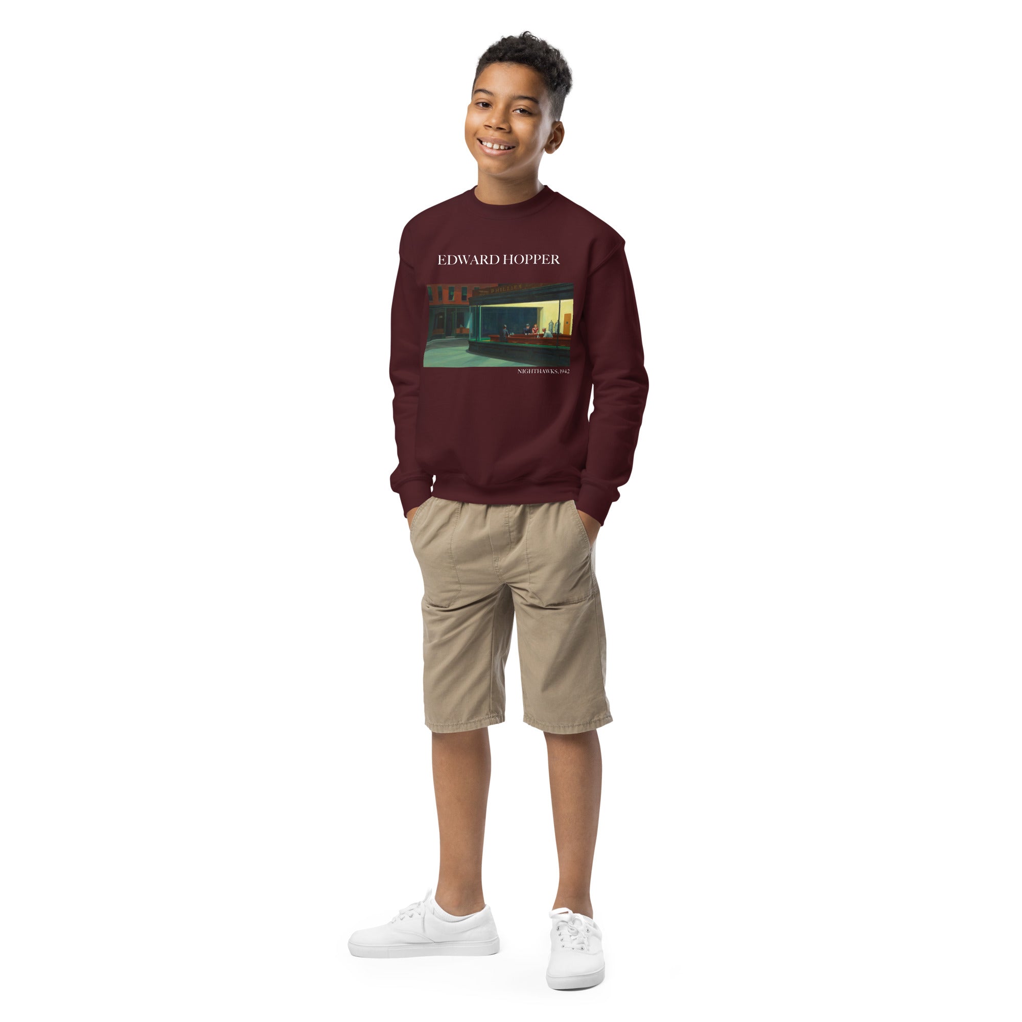 Edward Hopper 'Nighthawks' Famous Painting Crewneck Sweatshirt | Premium Youth Art Sweatshirt