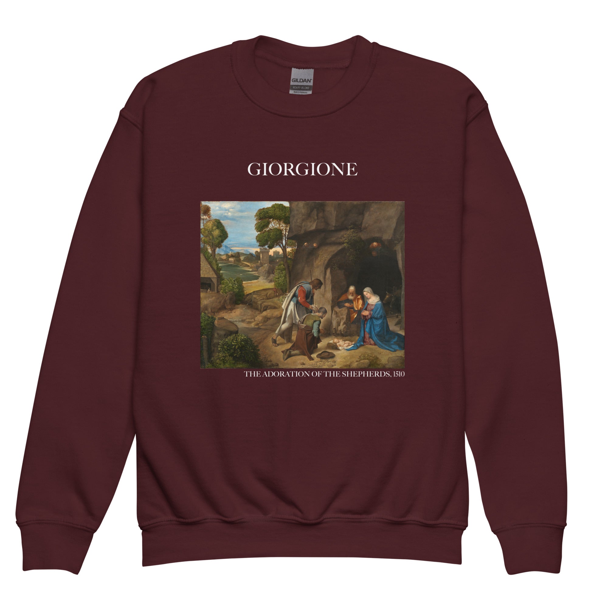 Giorgione 'Die Anbetung der Hirten' Berühmtes Gemälde Rundhals-Sweatshirt | Premium Jugend Kunst Sweatshirt