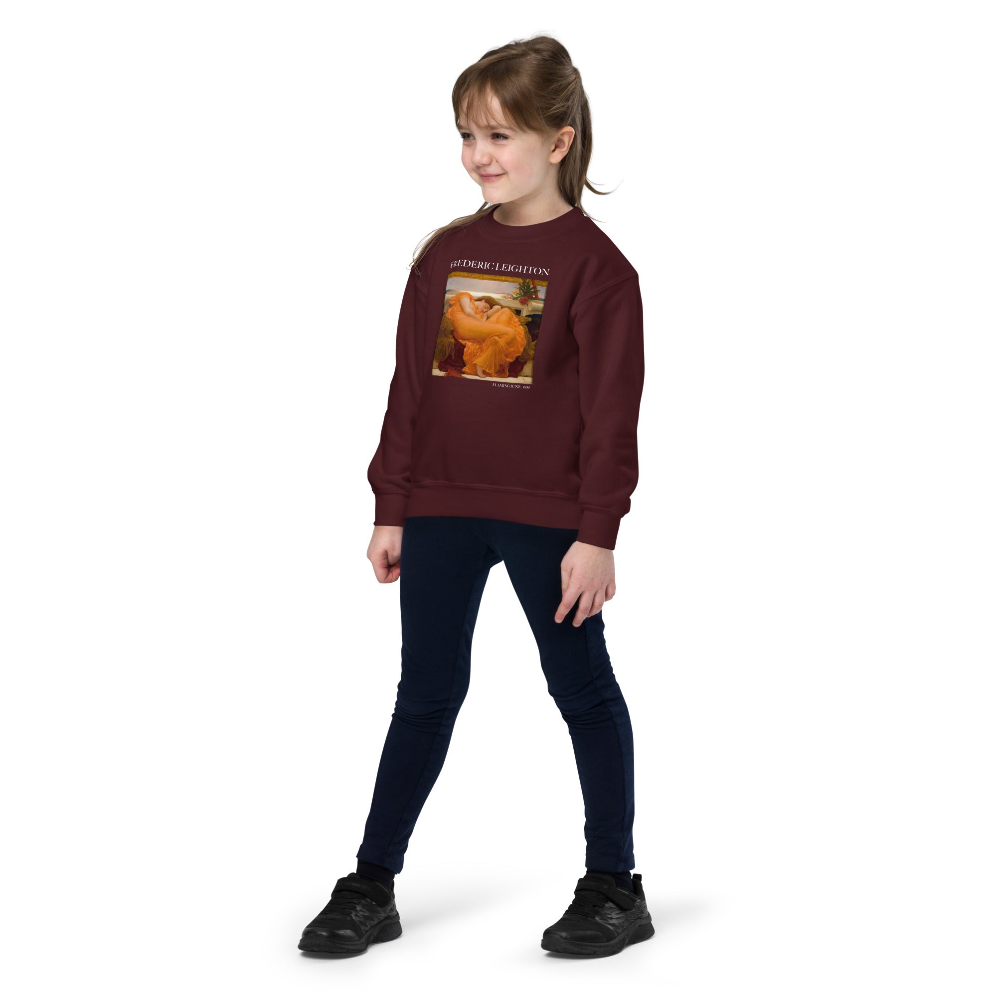 Rundhals-Sweatshirt mit berühmtem Gemälde „Flaming June“ von Frederic Leighton | Premium-Kunst-Sweatshirt für Jugendliche