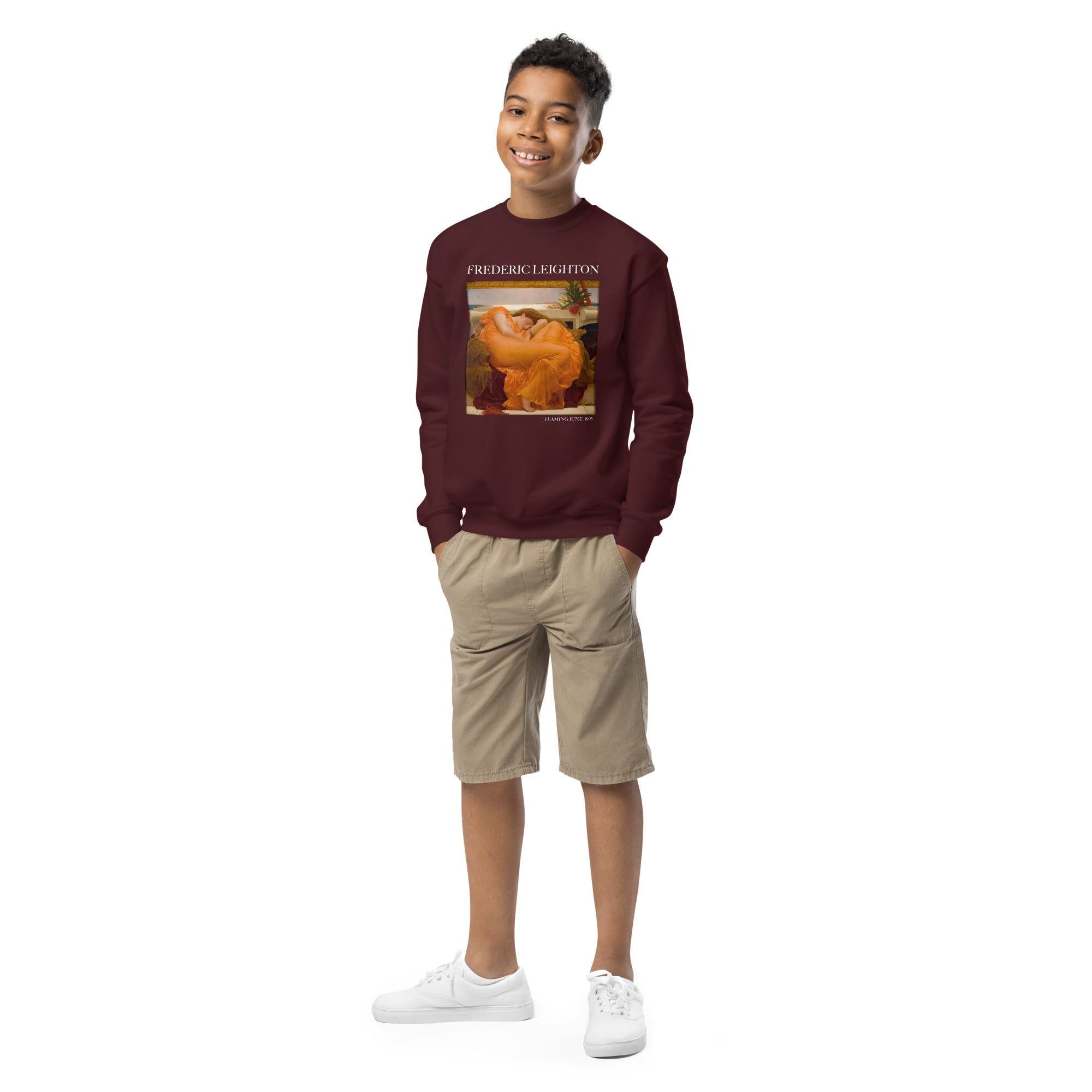 Rundhals-Sweatshirt mit berühmtem Gemälde „Flaming June“ von Frederic Leighton | Premium-Kunst-Sweatshirt für Jugendliche