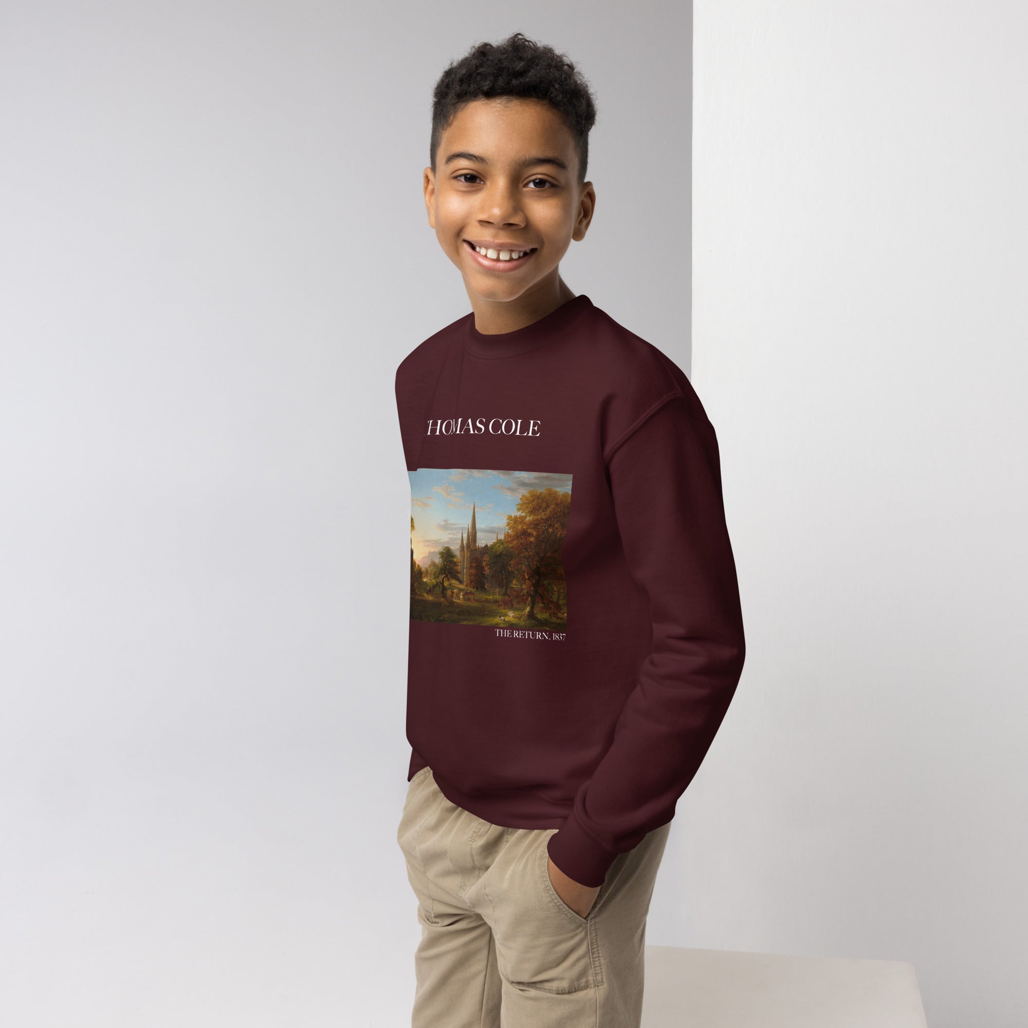 Thomas Cole „Die Rückkehr“ – Sweatshirt mit Rundhalsausschnitt, berühmtes Gemälde | Premium-Kunst-Sweatshirt für Jugendliche