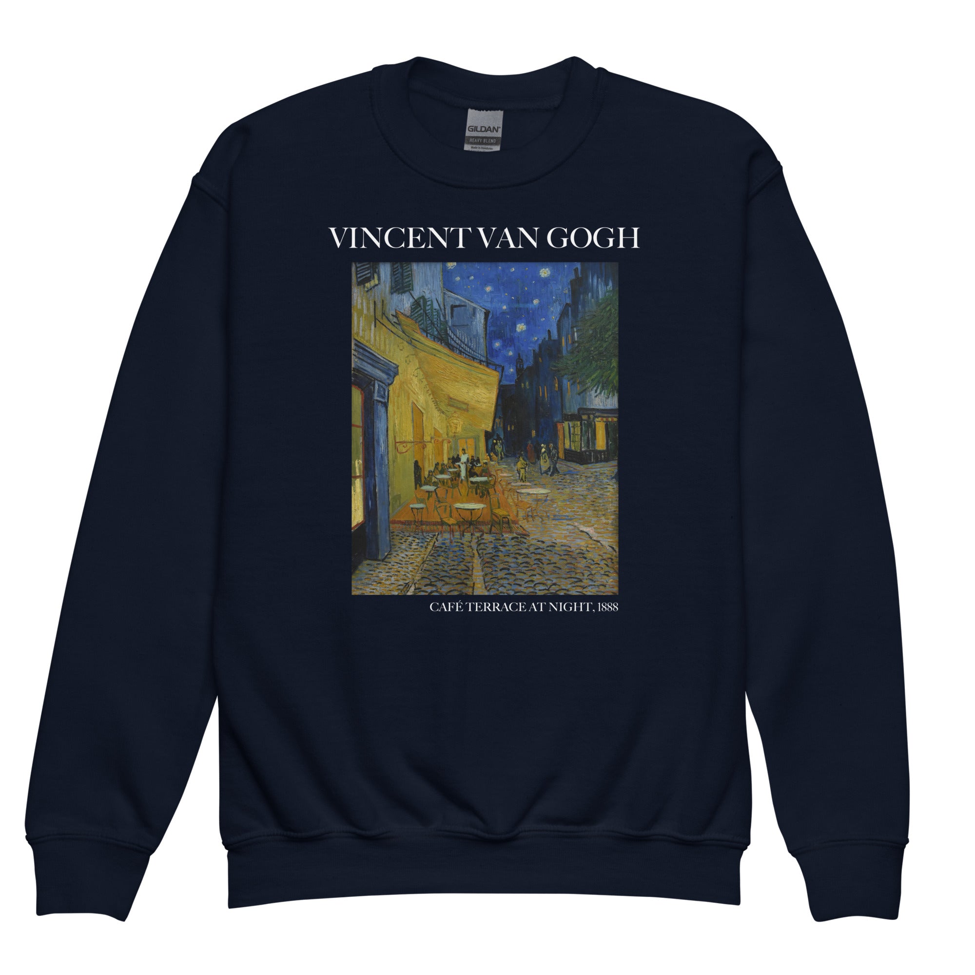 Sweatshirt mit Rundhalsausschnitt „Caféterrasse bei Nacht“ von Vincent van Gogh, berühmtes Gemälde | Premium-Kunst-Sweatshirt für Jugendliche