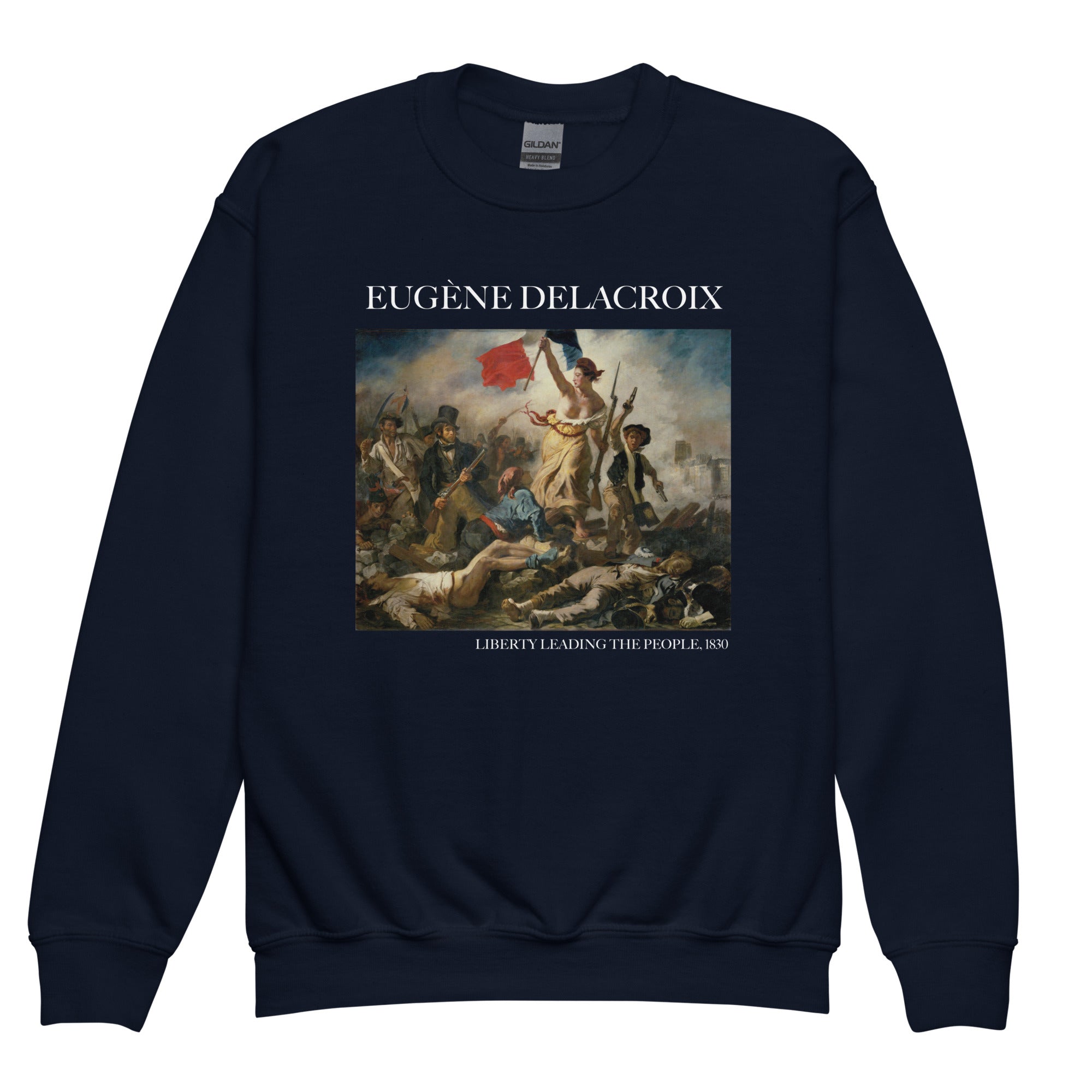 Eugène Delacroix 'Liberty Leading the People' Famous Painting Crewneck Sweatshirt | Premium Youth Art Sweatshirt