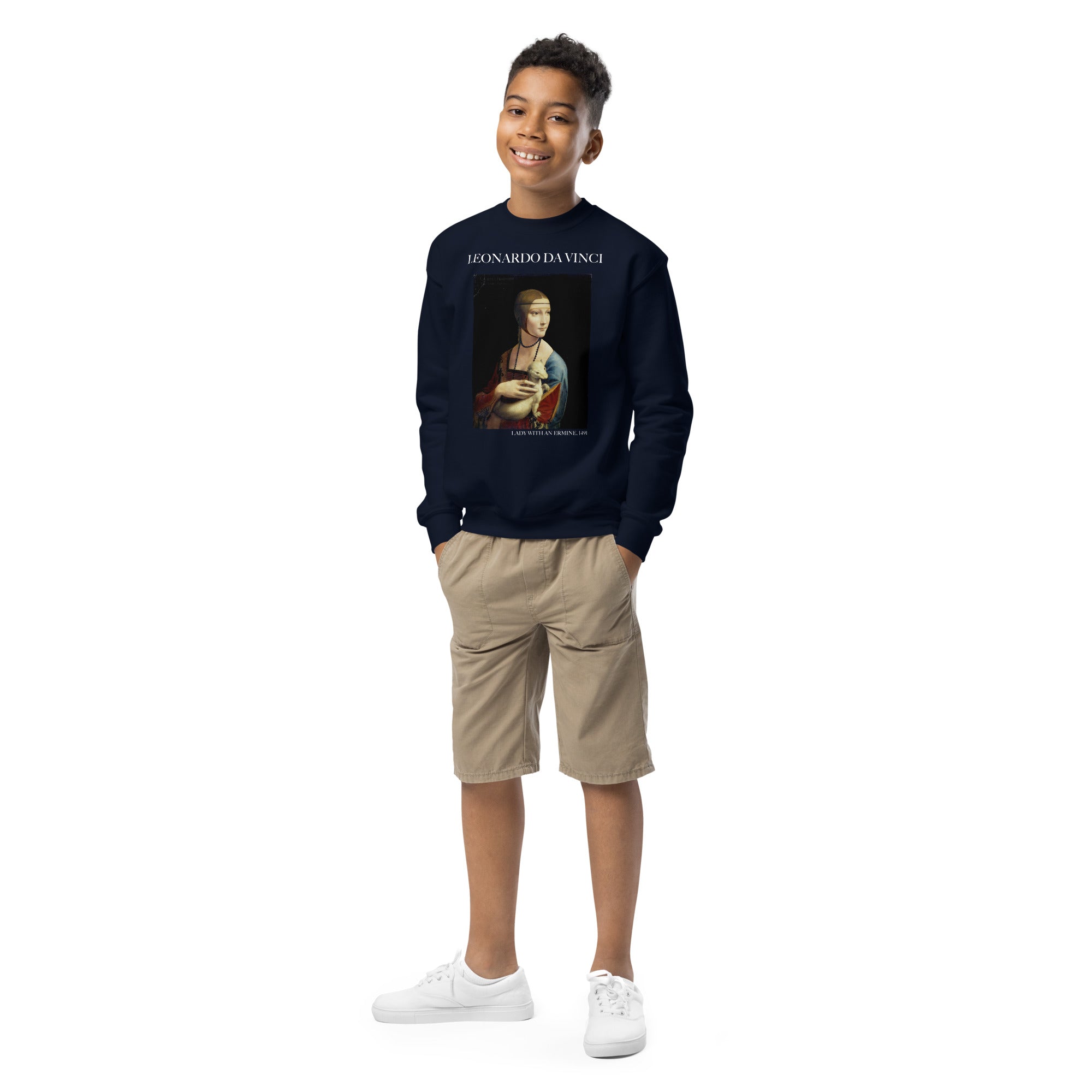 Leonardo da Vinci 'Lady with an Ermine' Famous Painting Crewneck Sweatshirt | Premium Youth Art Sweatshirt