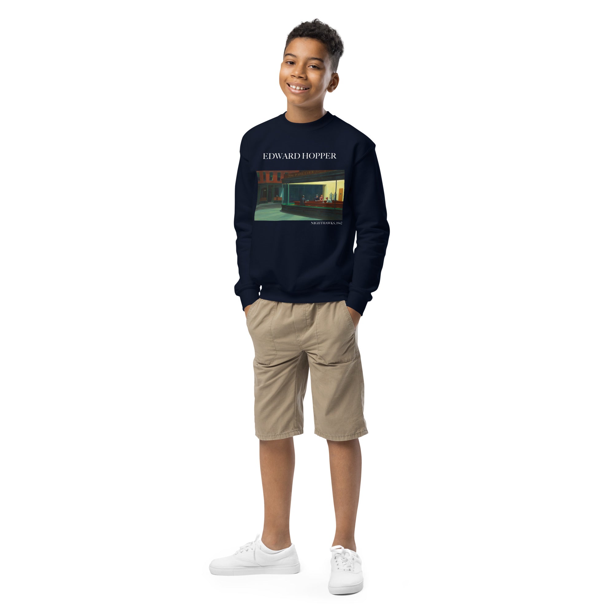 Edward Hopper 'Nighthawks' Famous Painting Crewneck Sweatshirt | Premium Youth Art Sweatshirt