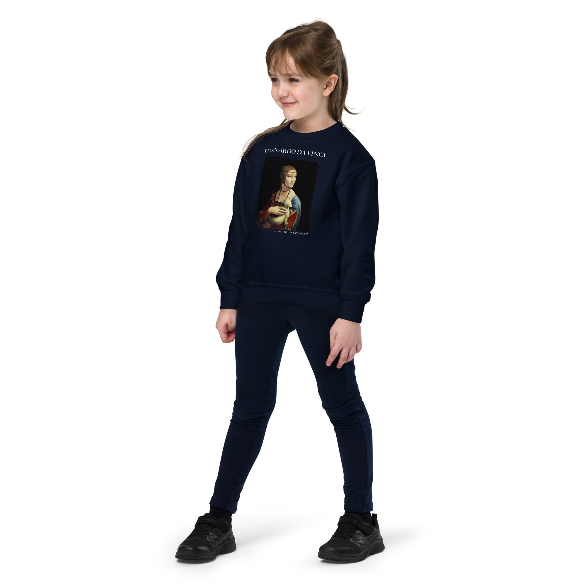 Leonardo da Vinci - Rundhals-Sweatshirt „Die Dame mit dem Hermelin“ - berühmtes Gemälde - Premium-Kunst-Sweatshirt für Jugendliche