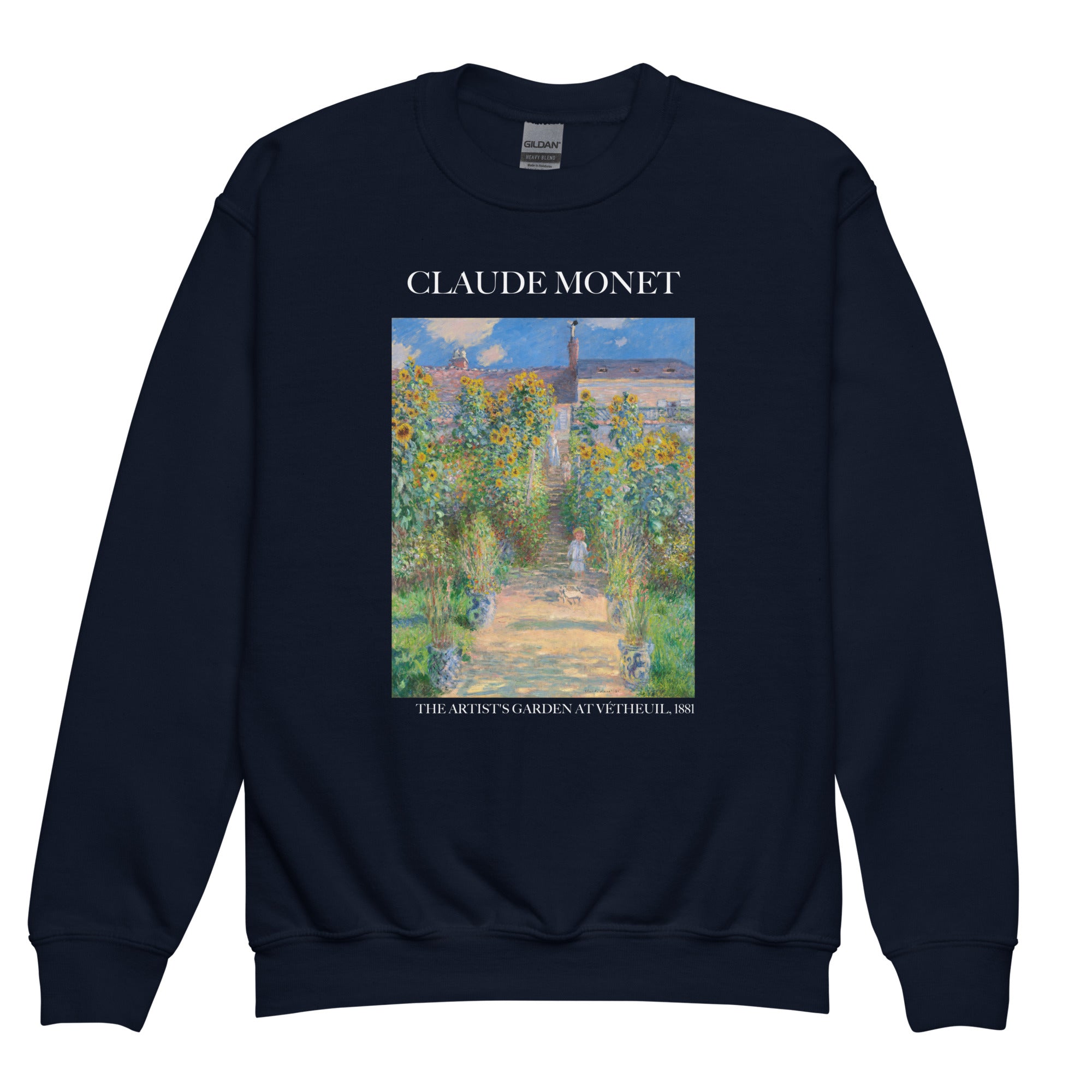 Claude Monet 'The Artist's Garden at Vétheuil' Famous Painting Crewneck Sweatshirt | Premium Youth Art Sweatshirt