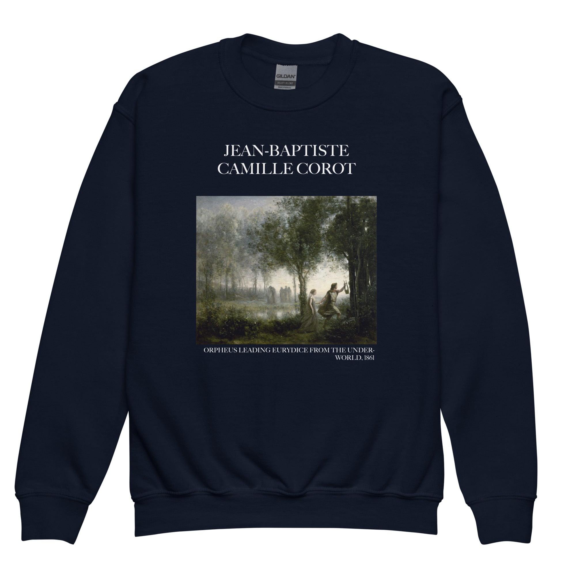 Jean-Baptiste Camille Corot 'Orpheus Leading Eurydice from the Underworld' Famous Painting Crewneck Sweatshirt | Premium Youth Art Sweatshirt