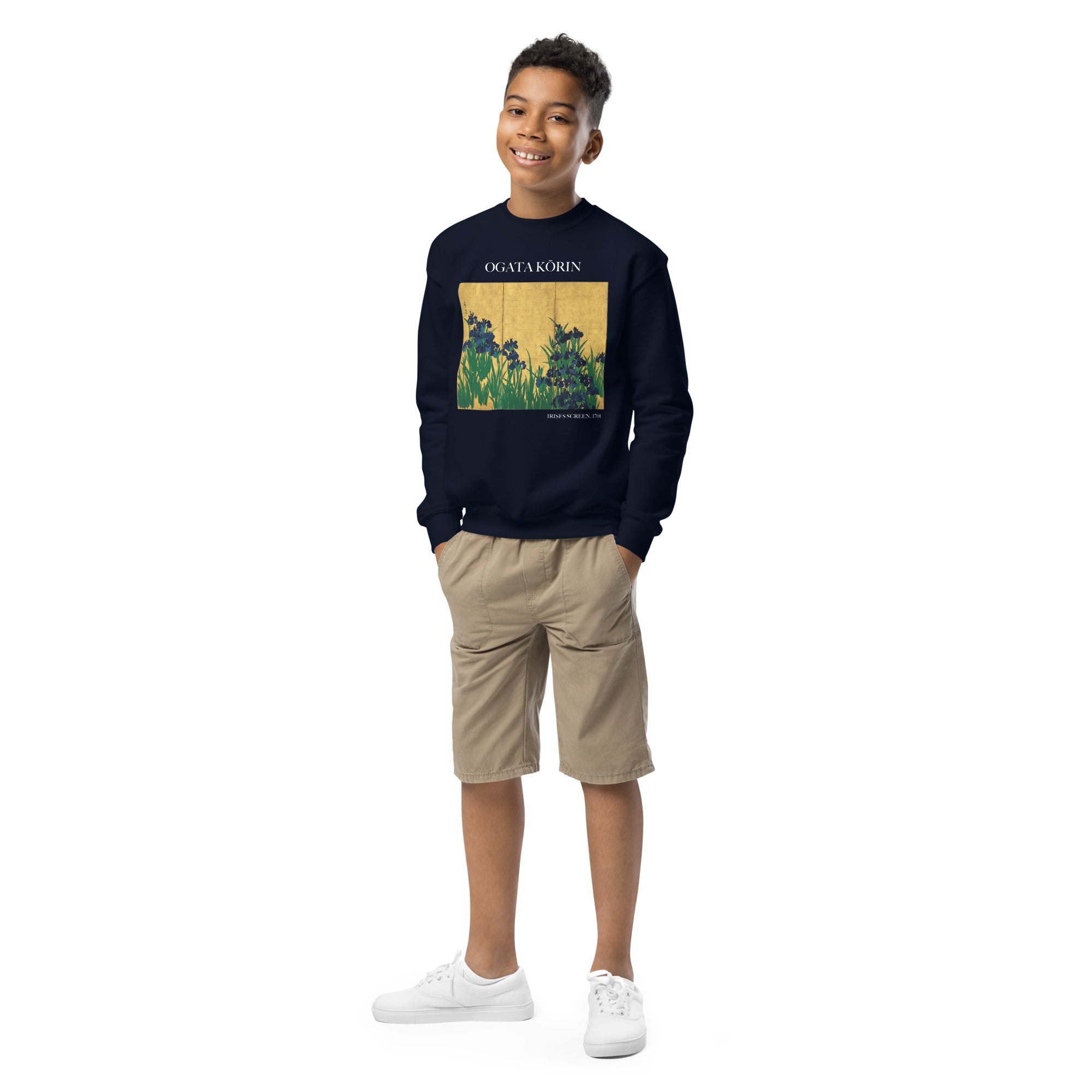 Ogata Kōrin 'Irises Screen' Famous Painting Crewneck Sweatshirt | Premium Youth Art Sweatshirt