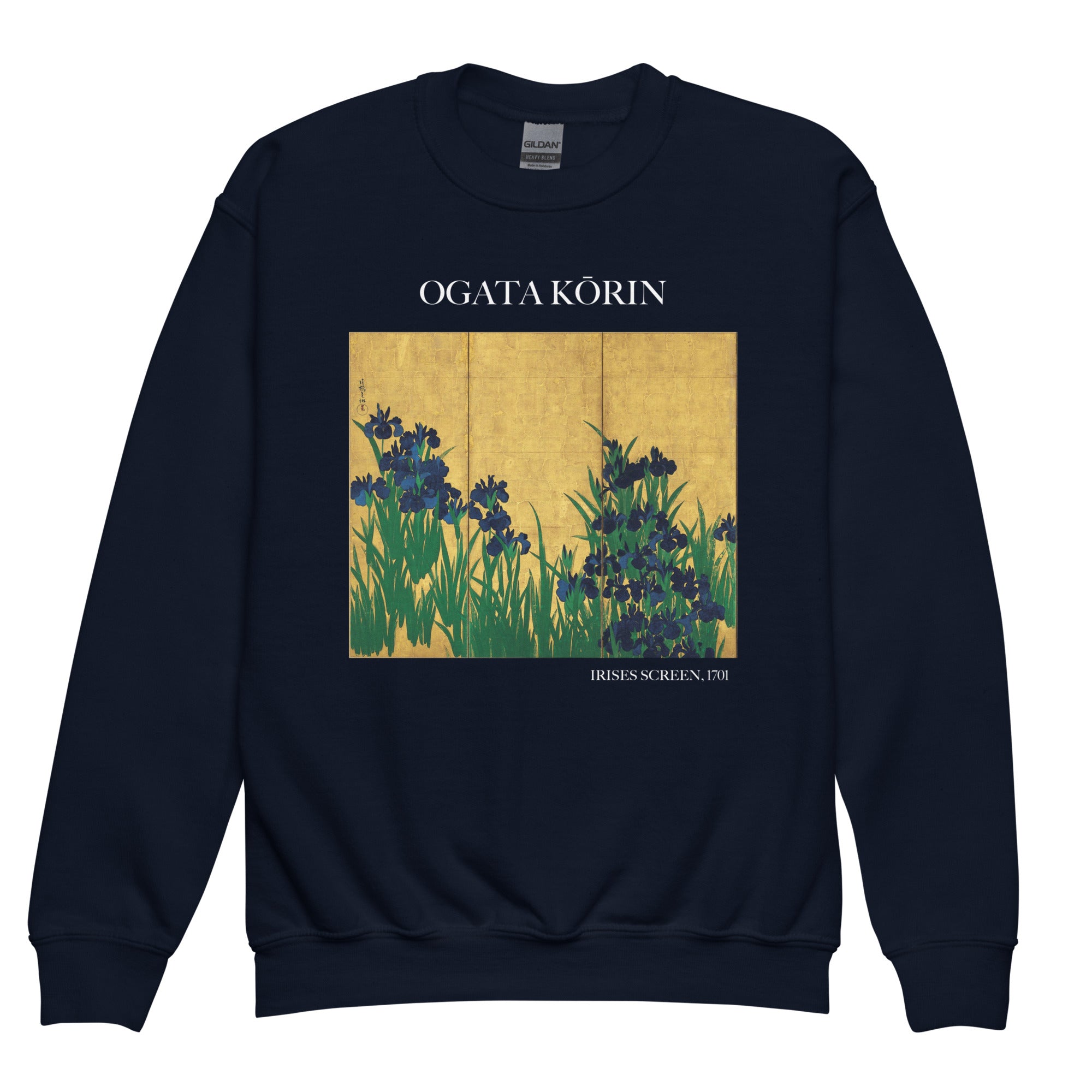 Ogata Kōrin 'Irises Screen' Famous Painting Crewneck Sweatshirt | Premium Youth Art Sweatshirt