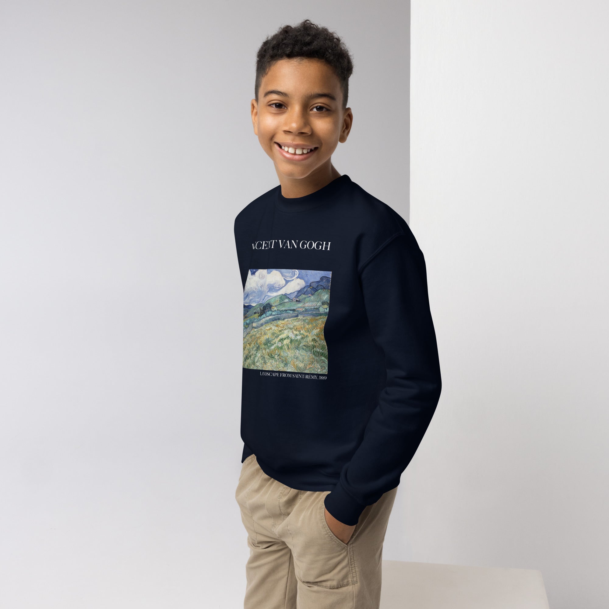 Vincent van Gogh 'Landscape from Saint-Rémy' Famous Painting Crewneck Sweatshirt | Premium Youth Art Sweatshirt