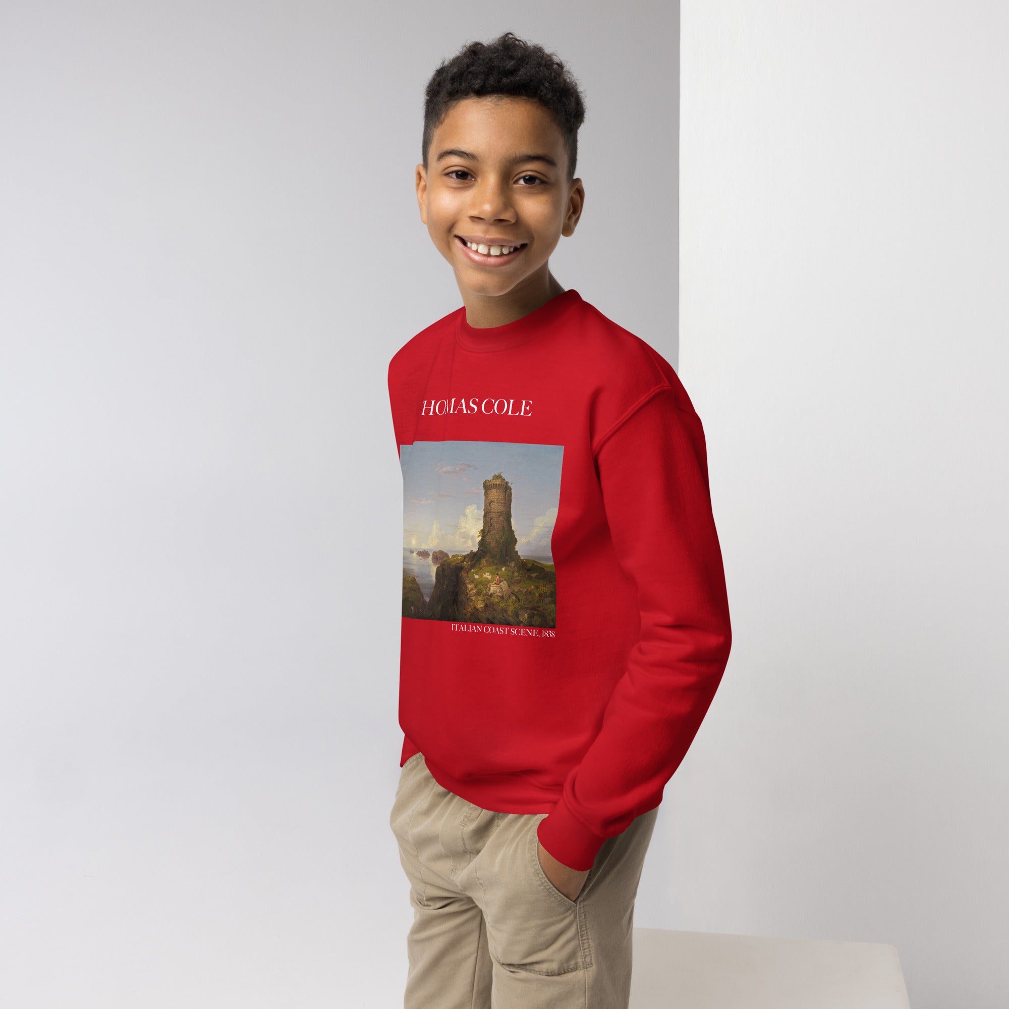 Thomas Cole „Italienische Küstenszene“ Berühmtes Gemälde Rundhals-Sweatshirt | Premium Jugend-Kunst-Sweatshirt