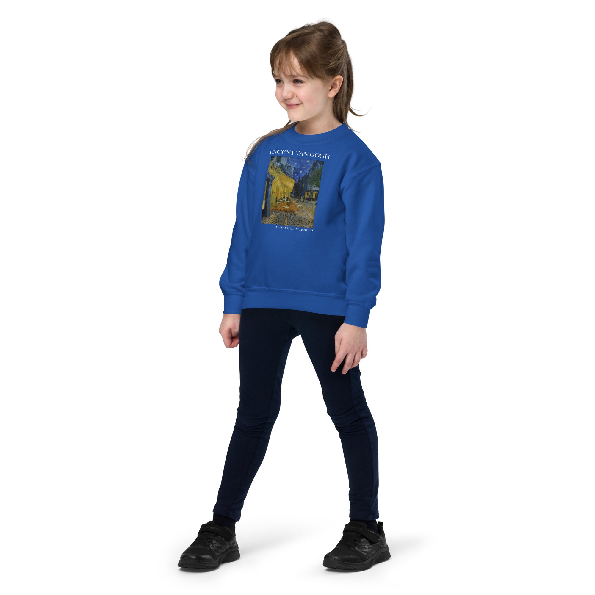 Sweatshirt mit Rundhalsausschnitt „Caféterrasse bei Nacht“ von Vincent van Gogh, berühmtes Gemälde | Premium-Kunst-Sweatshirt für Jugendliche