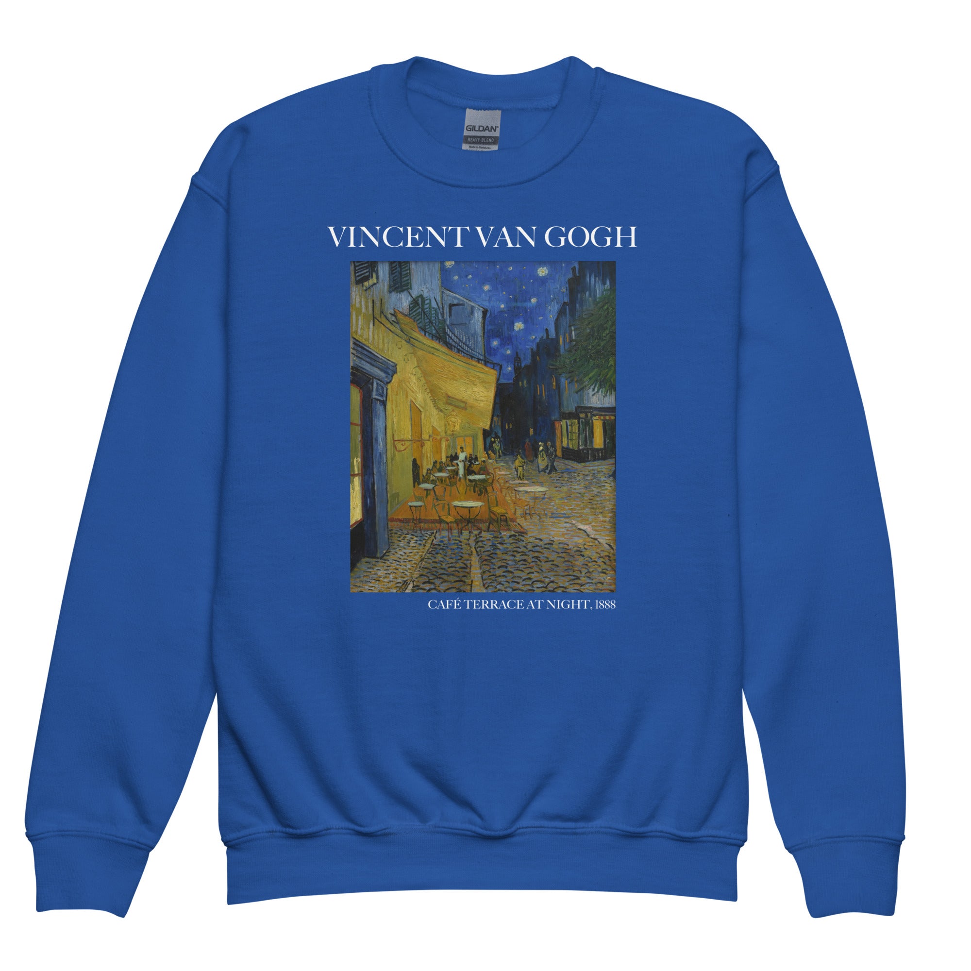 Sweatshirt mit Rundhalsausschnitt „Caféterrasse bei Nacht“ von Vincent van Gogh, berühmtes Gemälde | Premium-Kunst-Sweatshirt für Jugendliche